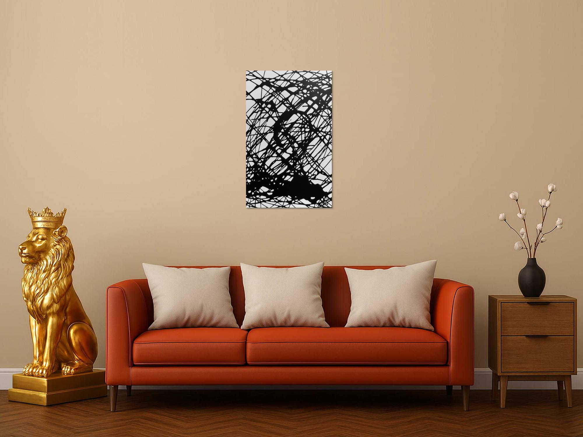 Minimalistisches abstraktes Gemälde schwarz weiß schwaze Streifen