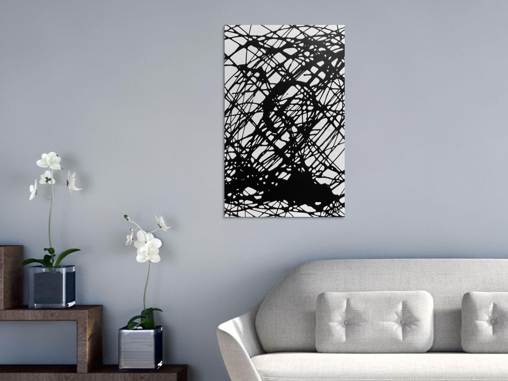 Minimalistisches abstraktes Gemälde schwarz weiß schwaze Streifen