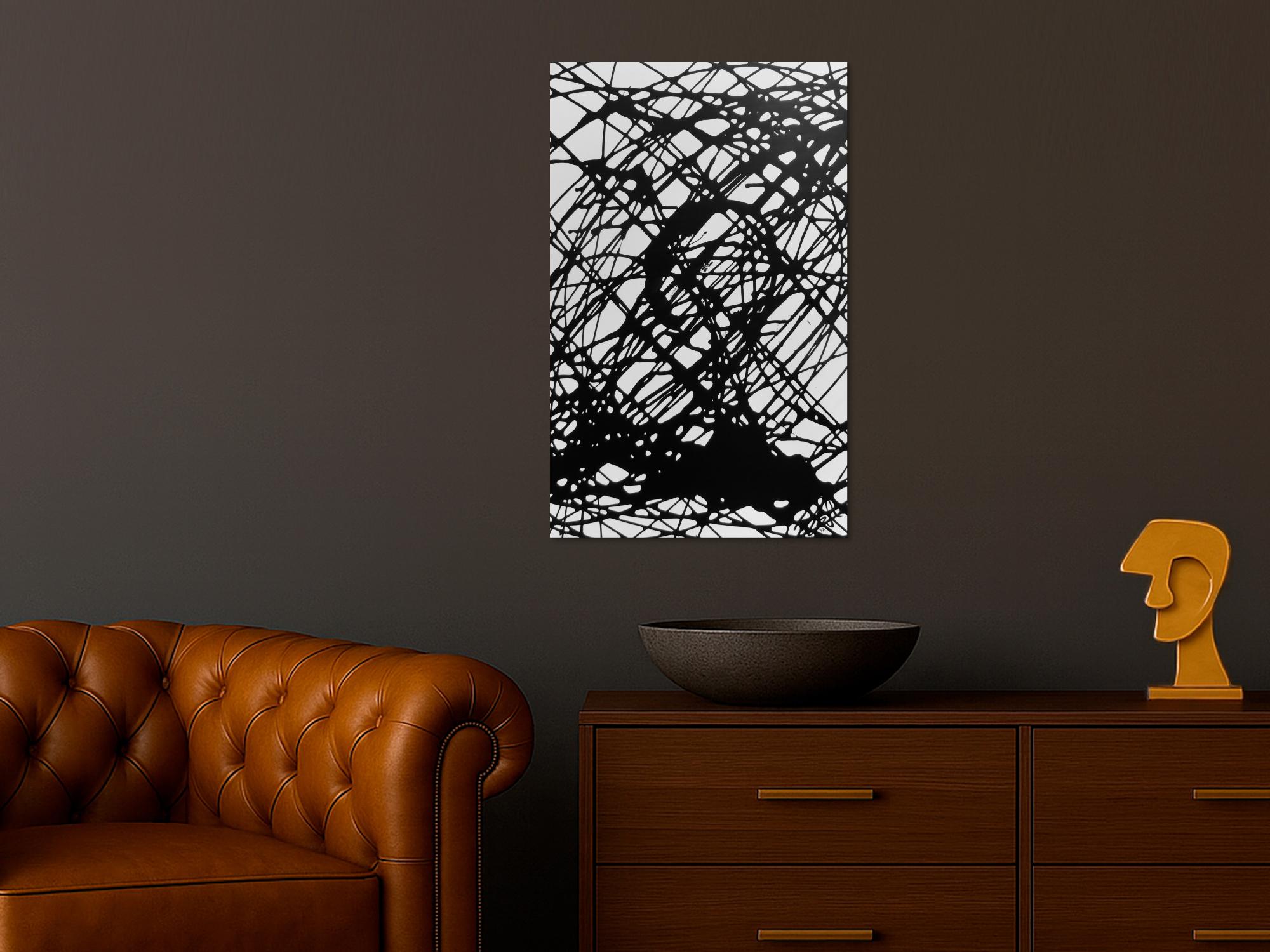 Minimalistisches abstraktes Gemälde schwarz weiß schwaze Streifen