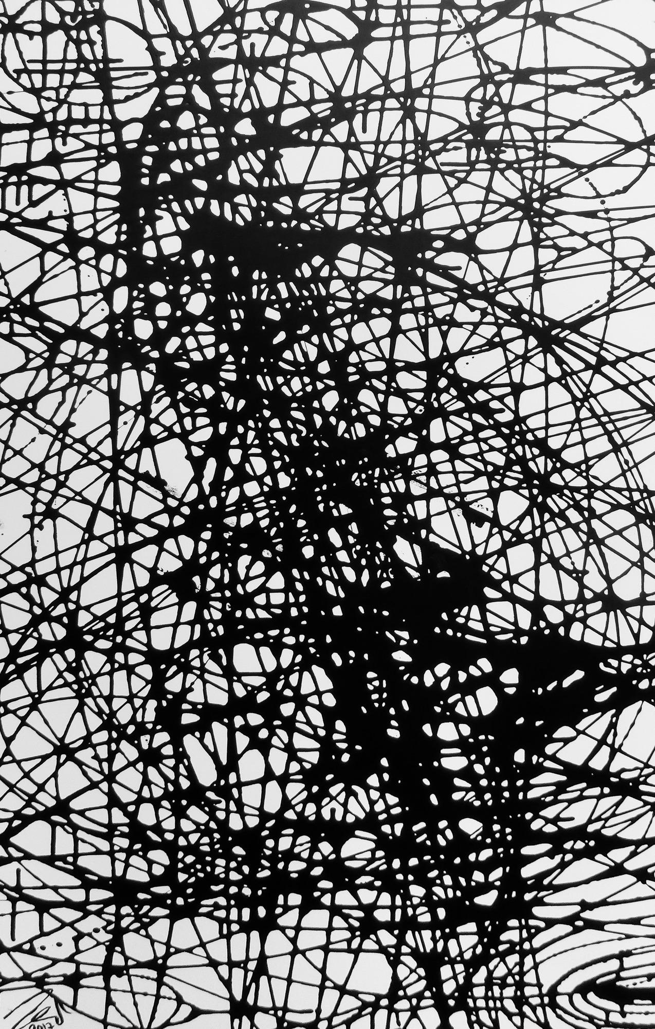 Abstraktes Acrylbild schwarz weiß minmalistisch schwarze Streifen sehr modern
