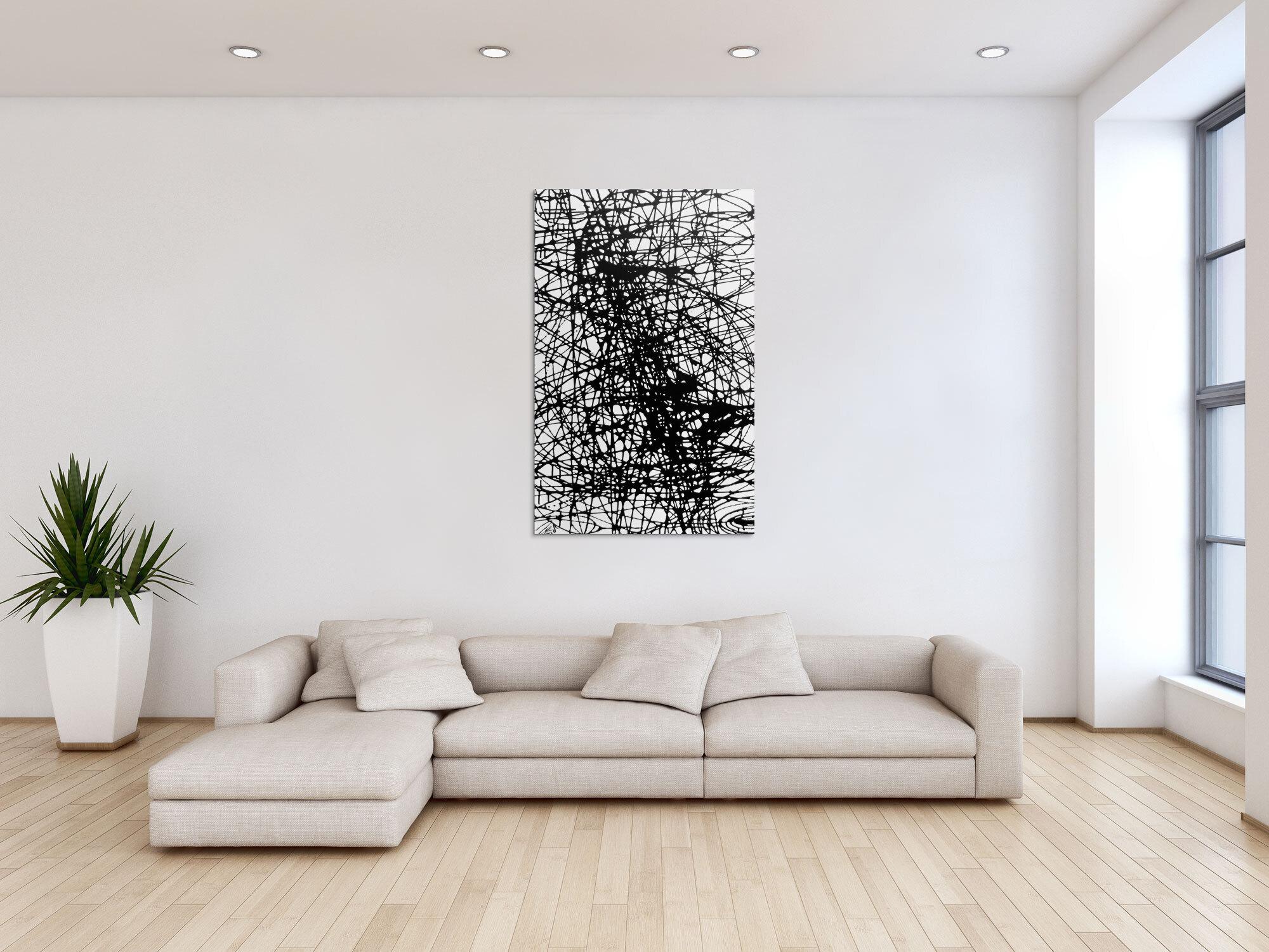 Abstraktes Acrylbild schwarz weiß minmalistisch schwarze Streifen sehr modern