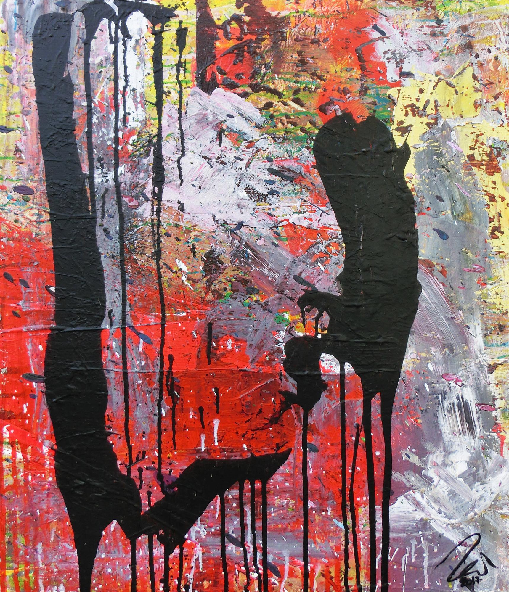 Abstraktes Acrylbild sehr modernes Gemälde rot grau schwarz