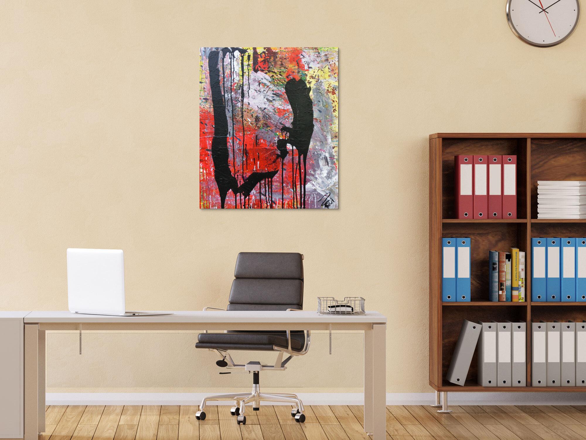 Abstraktes Acrylbild sehr modernes Gemälde rot grau schwarz