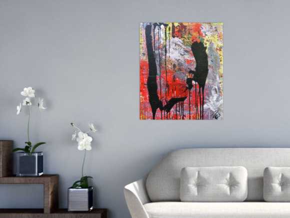 Abstraktes Acrylbild sehr modernes Gemälde rot grau schwarz