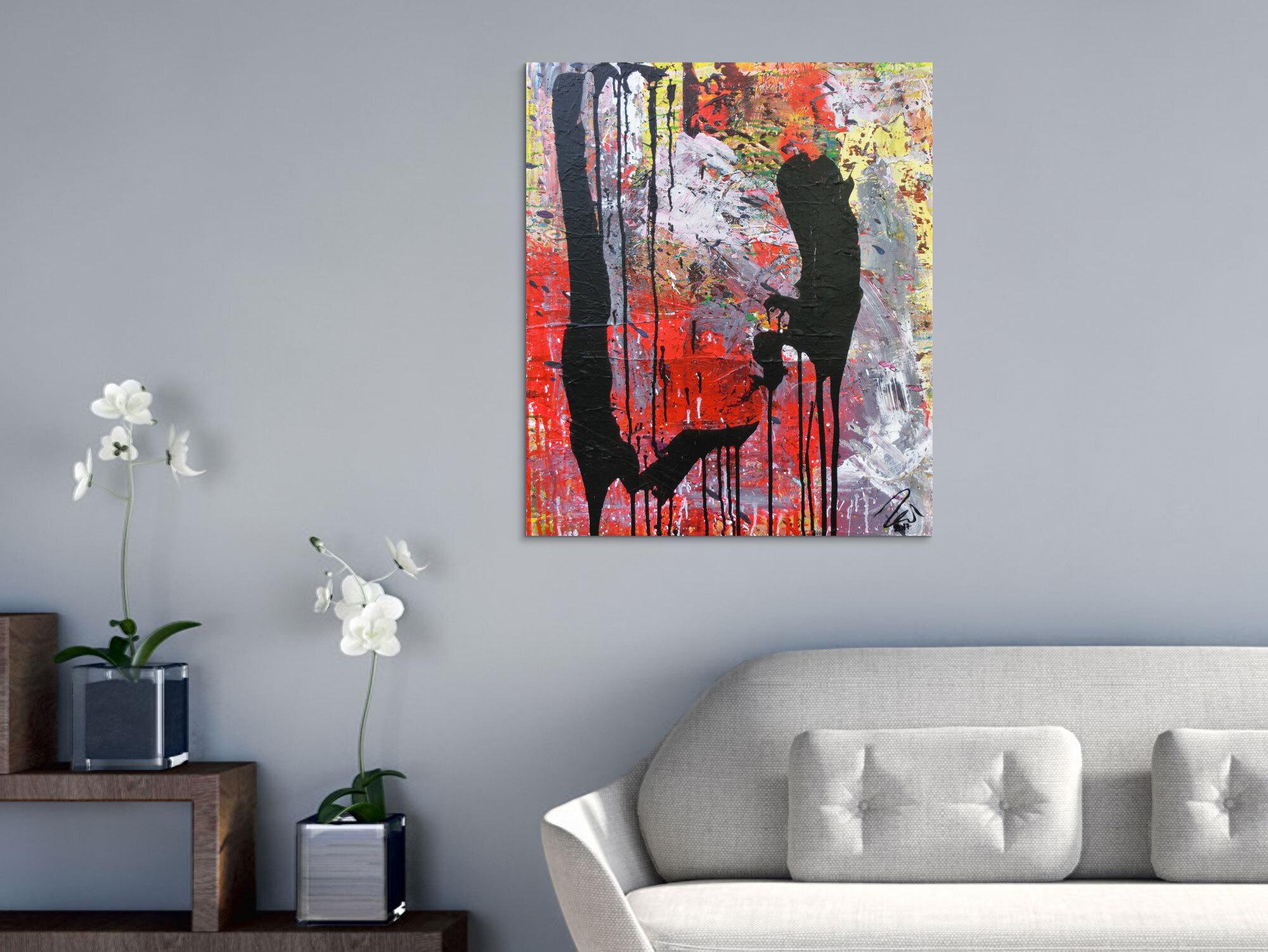 Abstraktes Acrylbild sehr modernes Gemälde rot grau schwarz