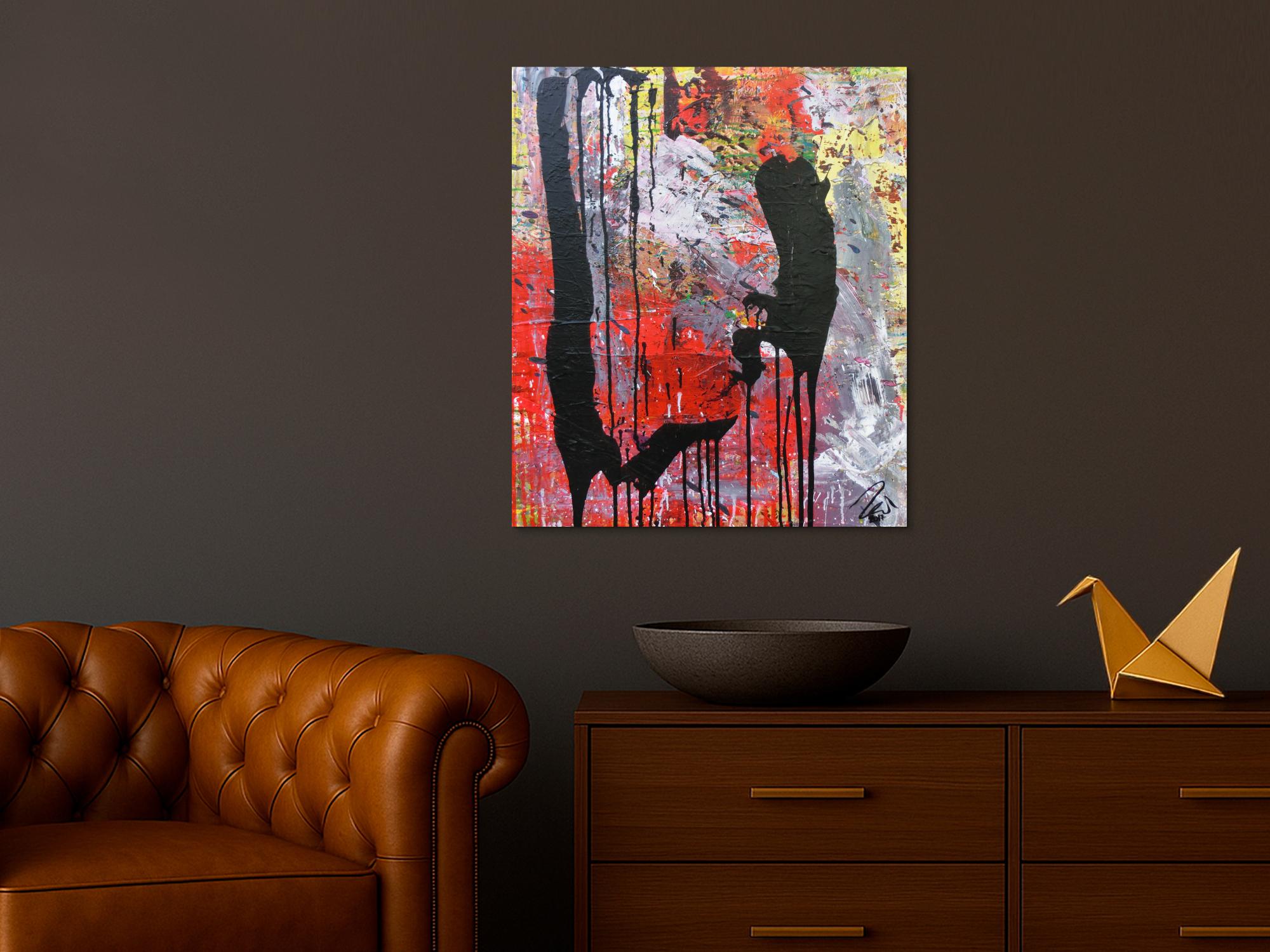 Abstraktes Acrylbild sehr modernes Gemälde rot grau schwarz