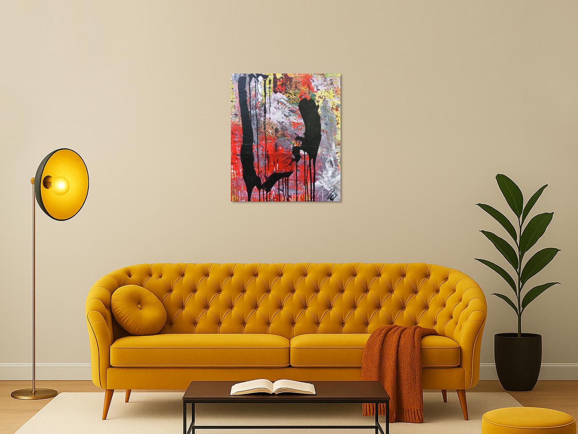 Abstraktes Acrylbild sehr modernes Gemälde rot grau schwarz