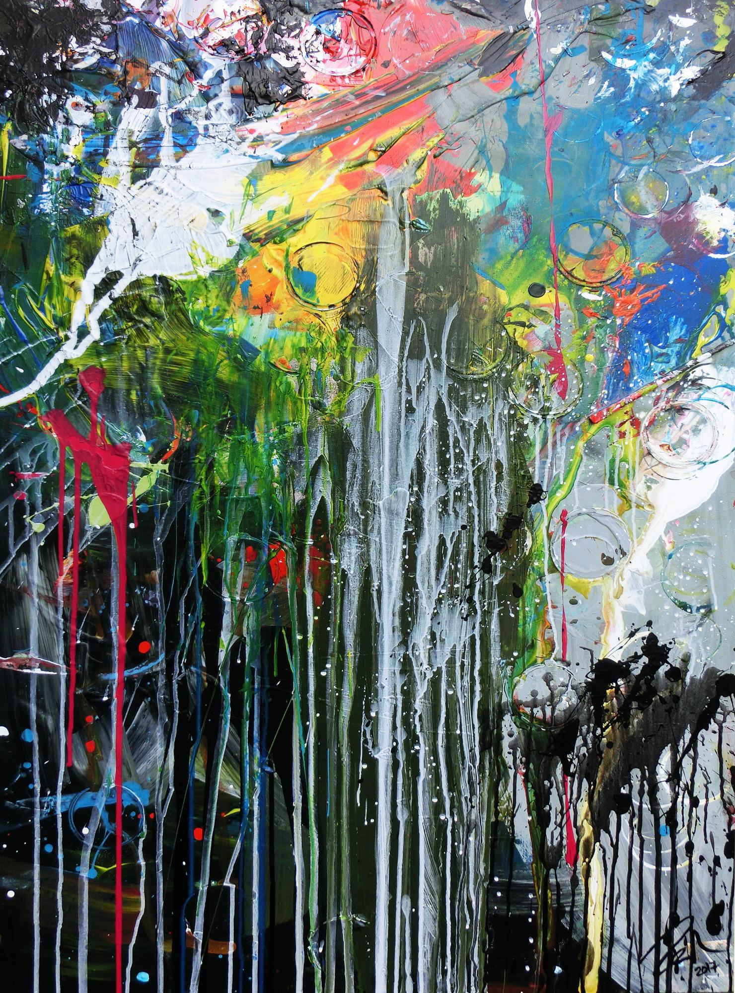 Abstraktes Acrylbild sehr modern bunt mit grober Struktur