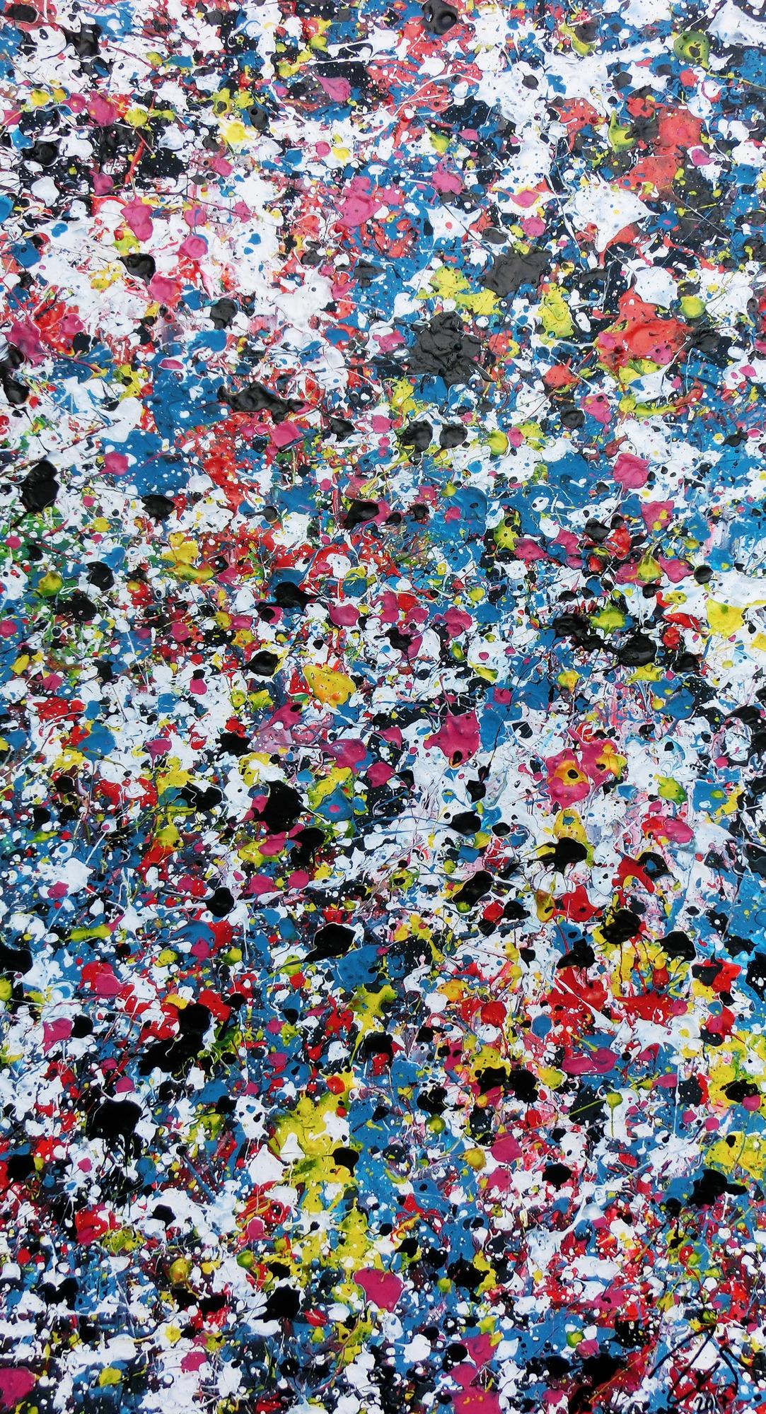 Abstraktes Gemälde aus Acryl sehr bunt modern viele Flecken