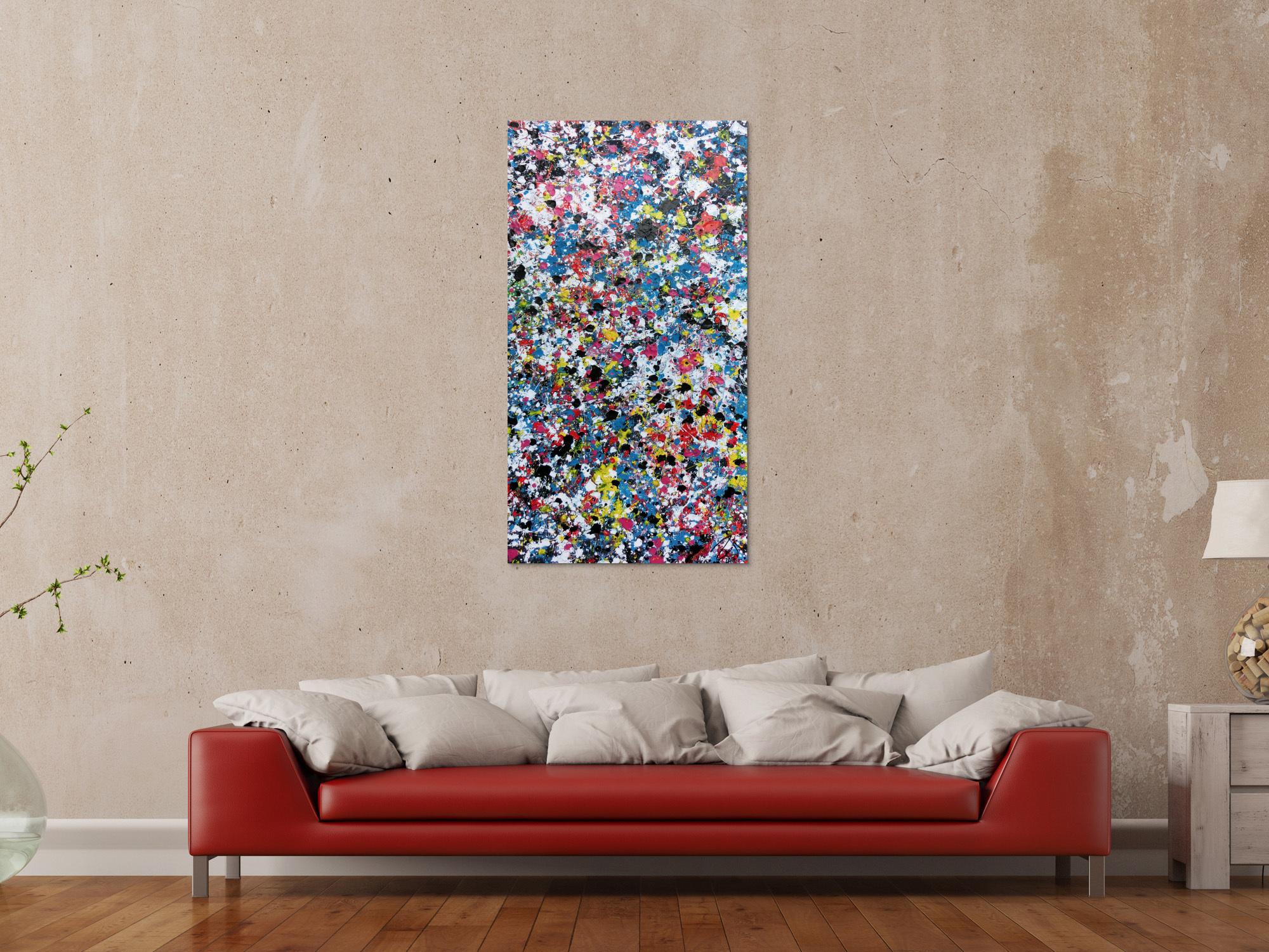 Abstraktes Gemälde aus Acryl sehr bunt modern viele Flecken