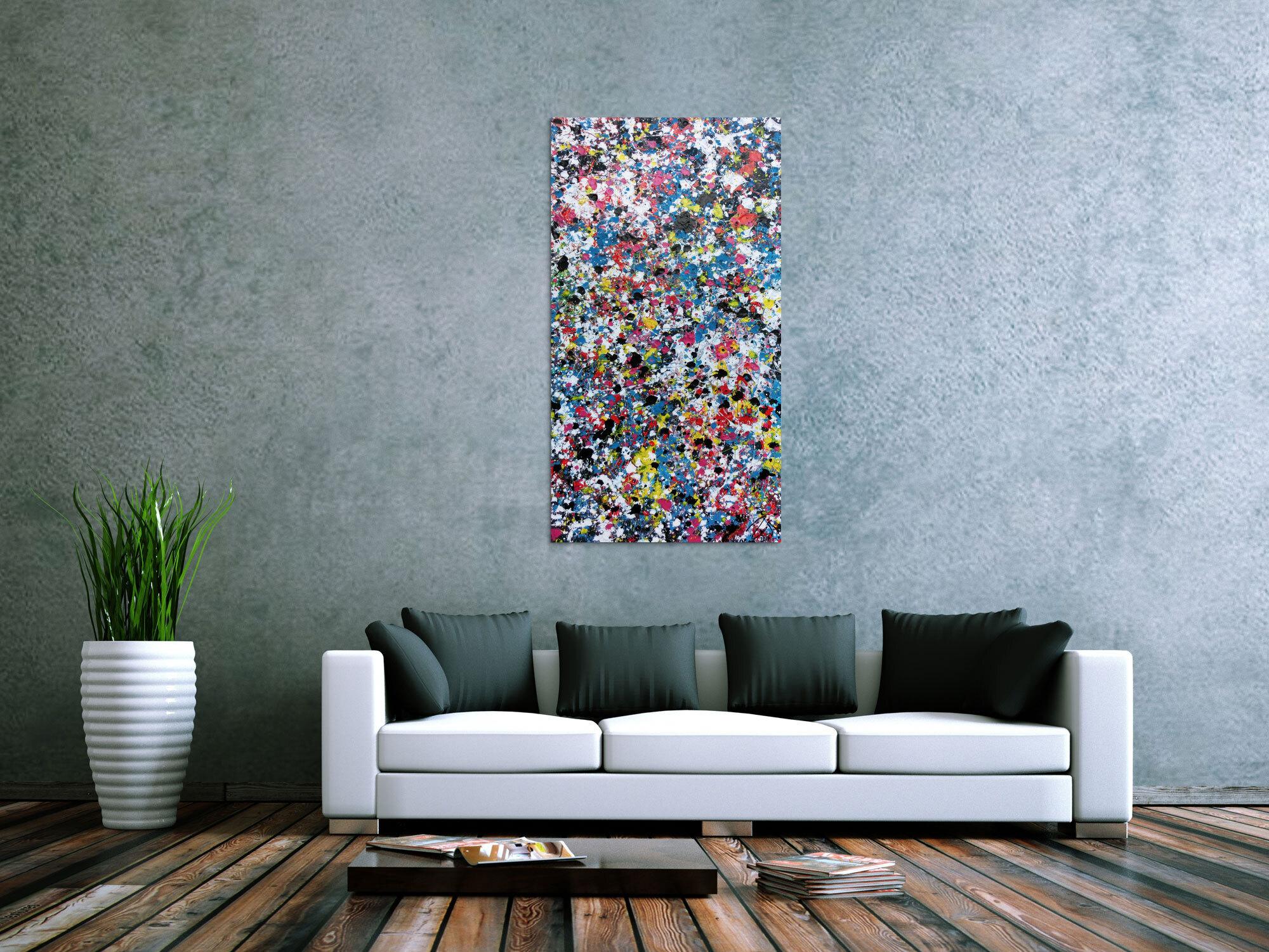 Abstraktes Gemälde aus Acryl sehr bunt modern viele Flecken