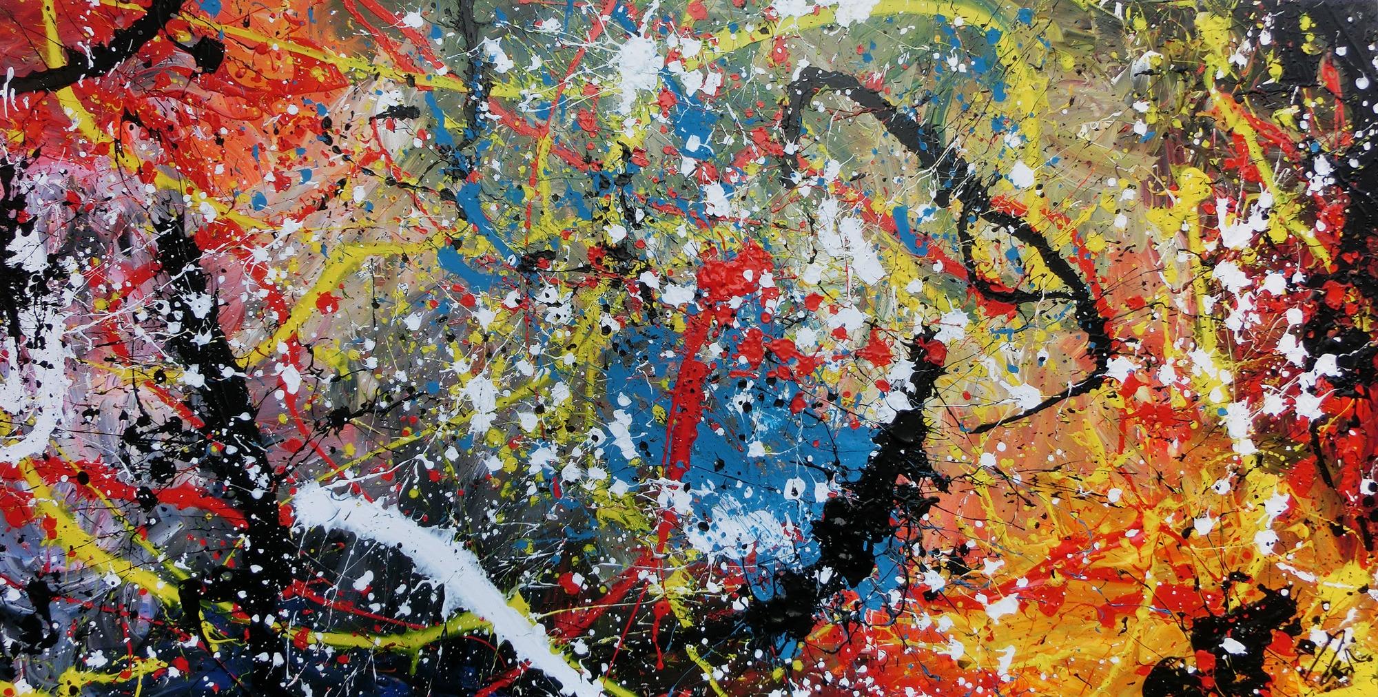 Abstraktes Acrylbild Actionpainting sehr modern und bunt