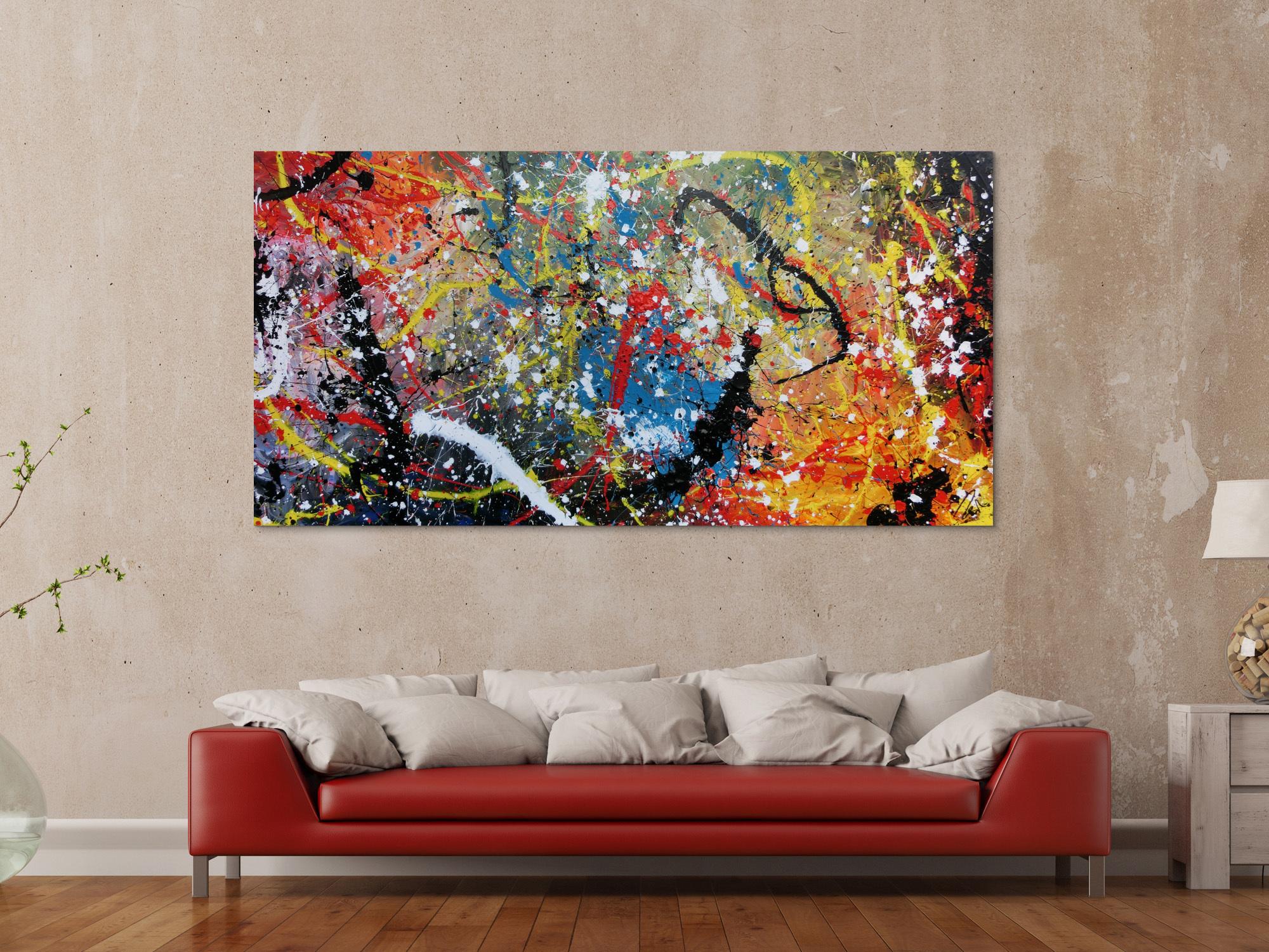 Abstraktes Acrylbild Actionpainting sehr modern und bunt
