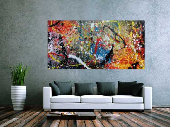 Abstraktes Acrylbild Actionpainting sehr modern und bunt