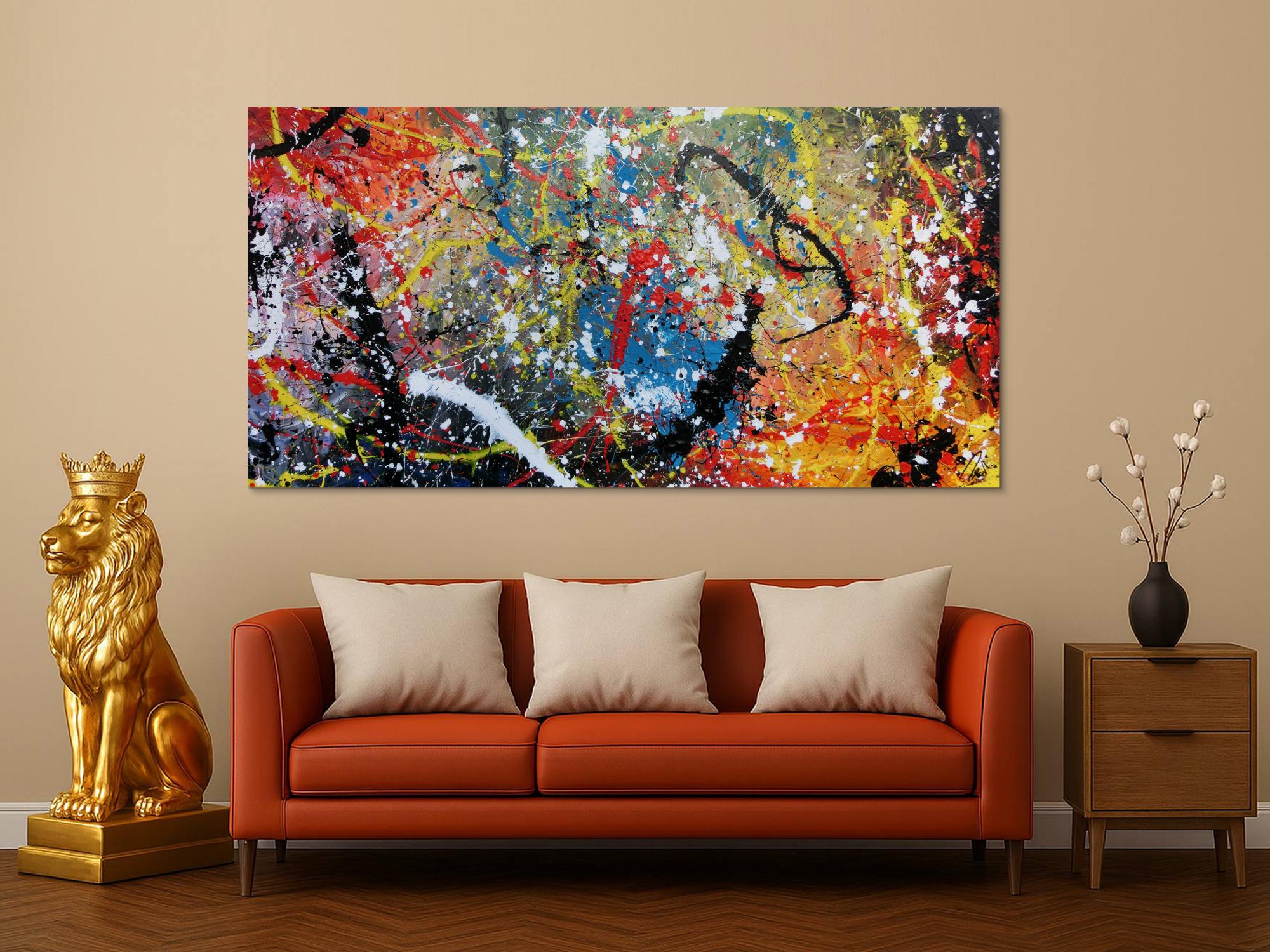 Abstraktes Acrylbild Actionpainting sehr modern und bunt