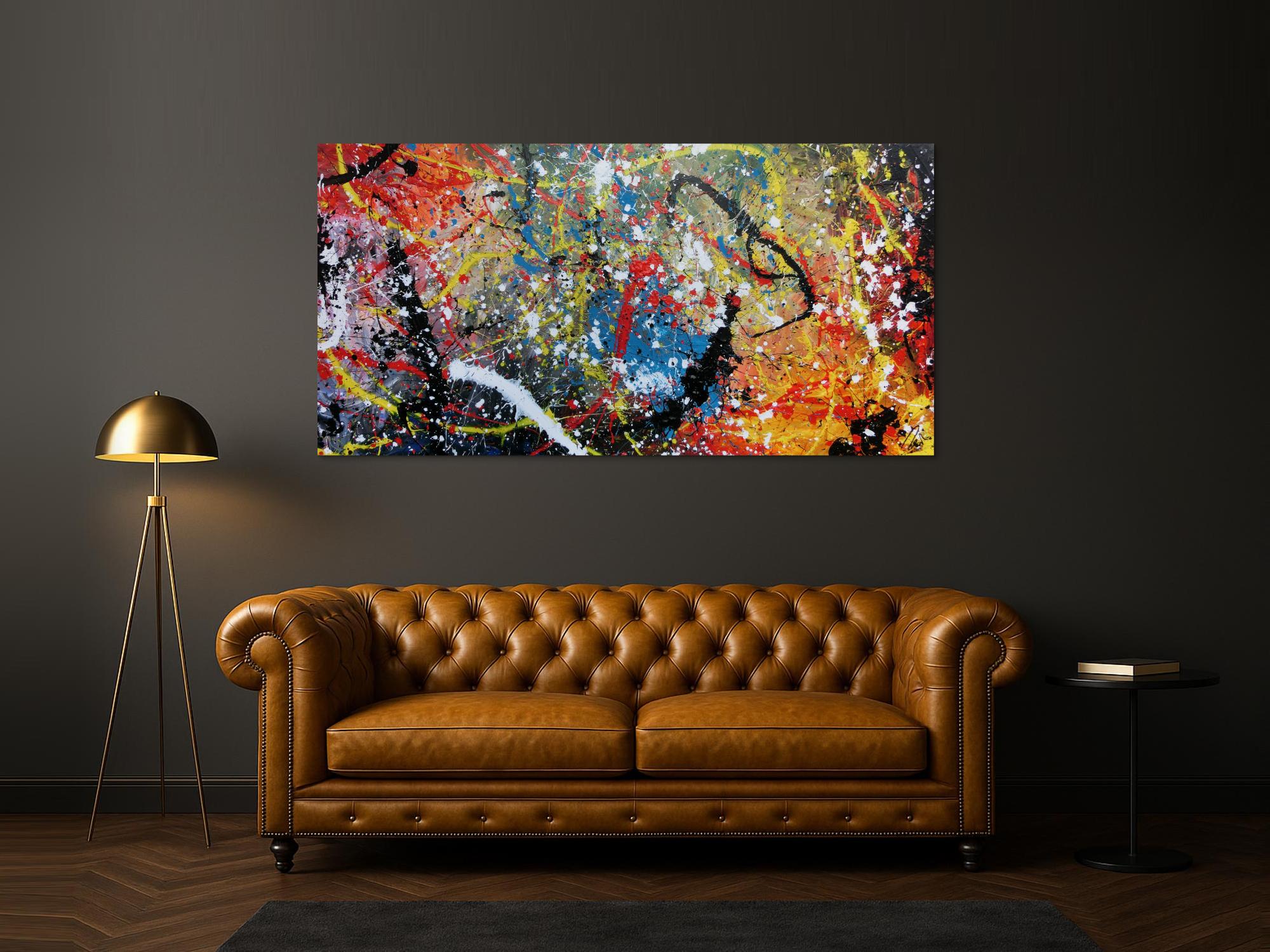 Abstraktes Acrylbild Actionpainting sehr modern und bunt