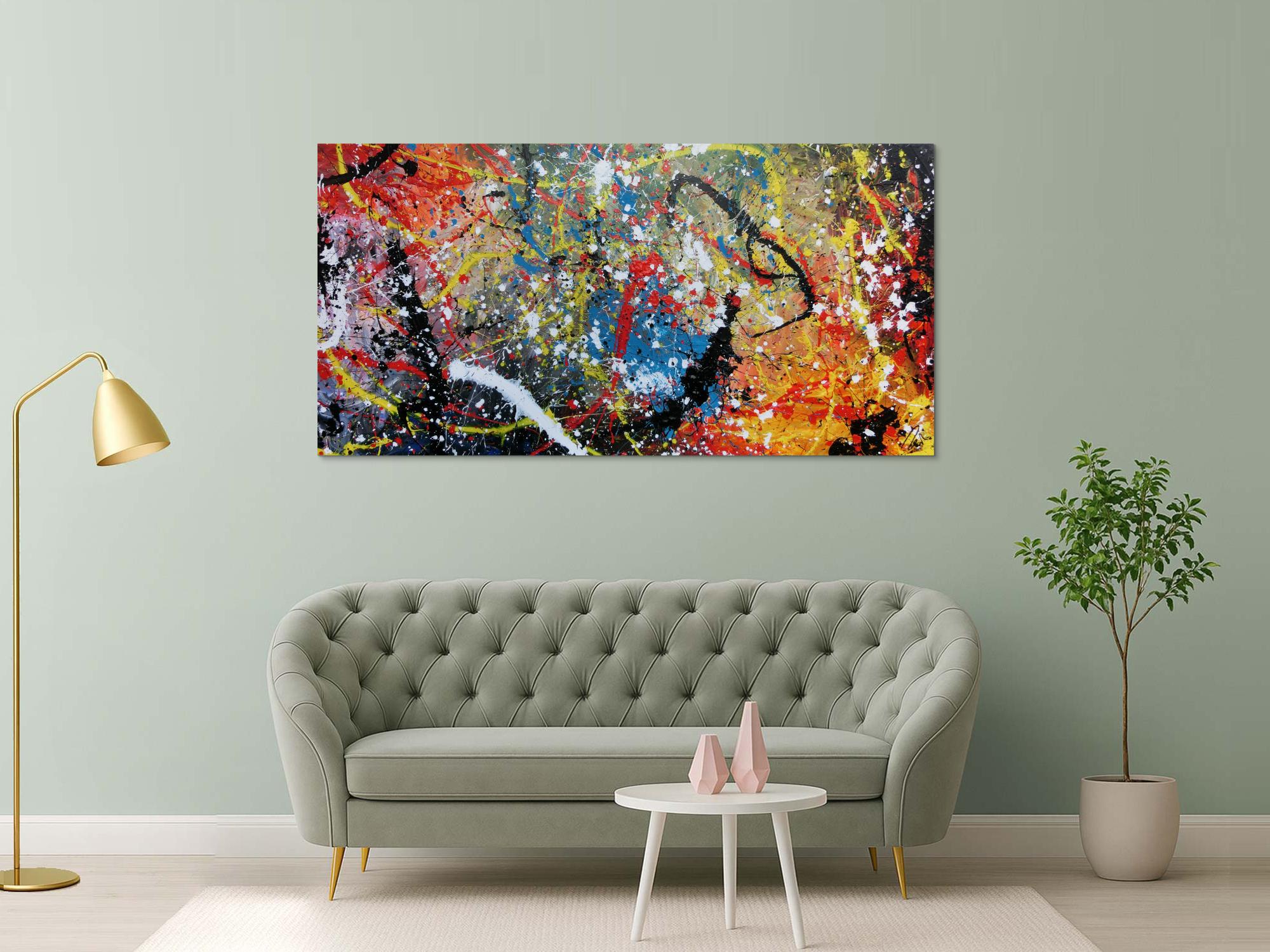 Abstraktes Acrylbild Actionpainting sehr modern und bunt