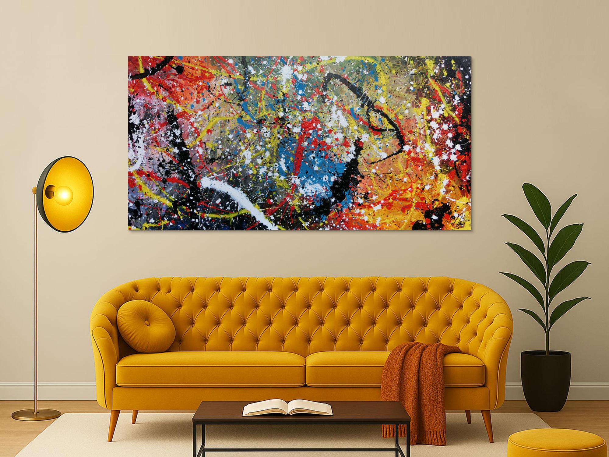 Abstraktes Acrylbild Actionpainting sehr modern und bunt