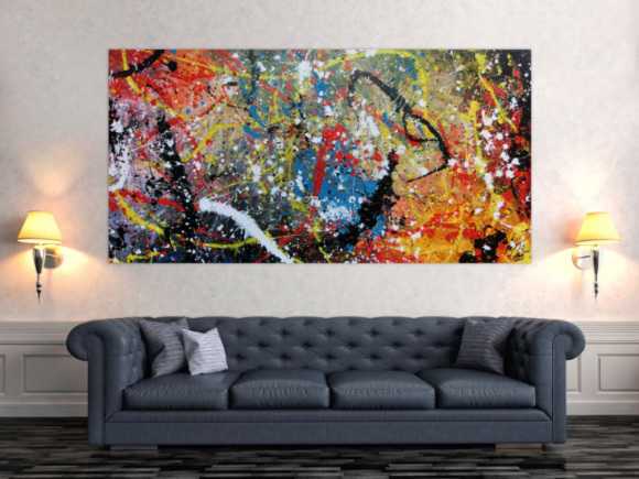 Abstraktes Acrylbild Actionpainting sehr modern und bunt