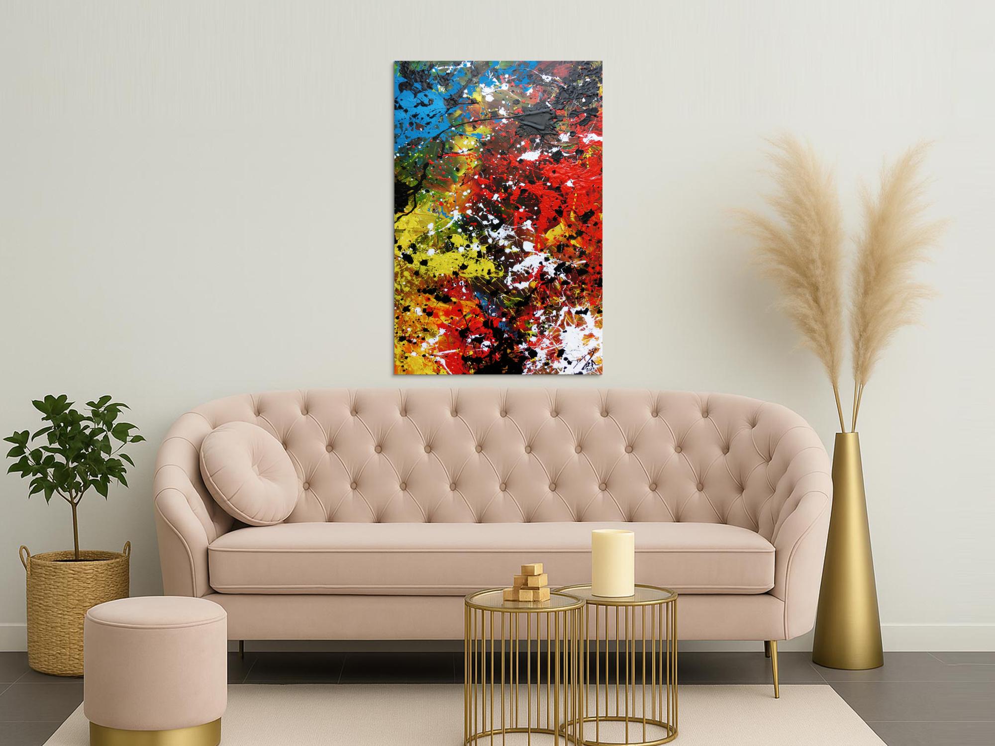 Abstraktes Acrylbild sehr modern und bunt viele Farben Action Painting Flecken