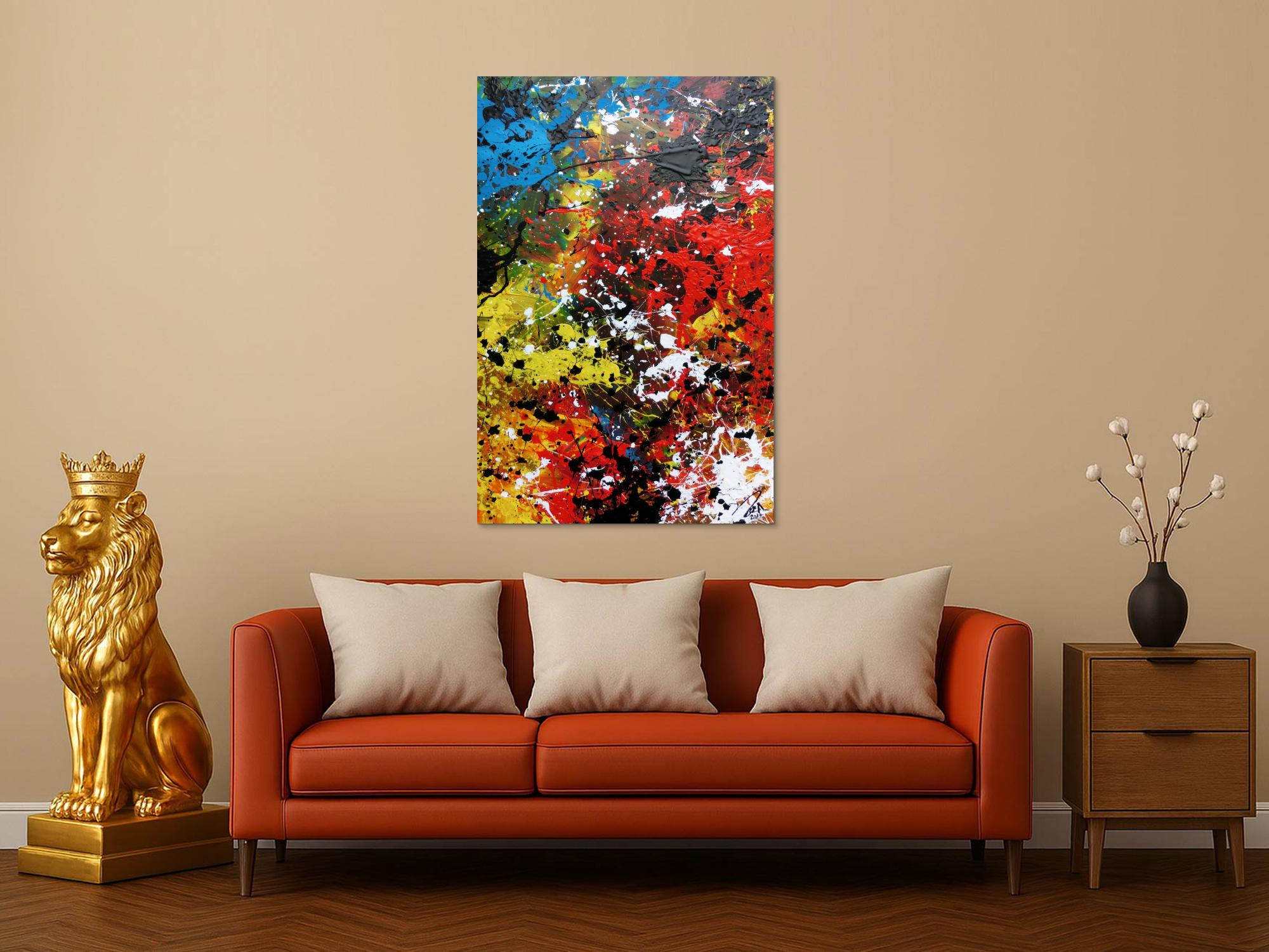 Abstraktes Acrylbild sehr modern und bunt viele Farben Action Painting Flecken