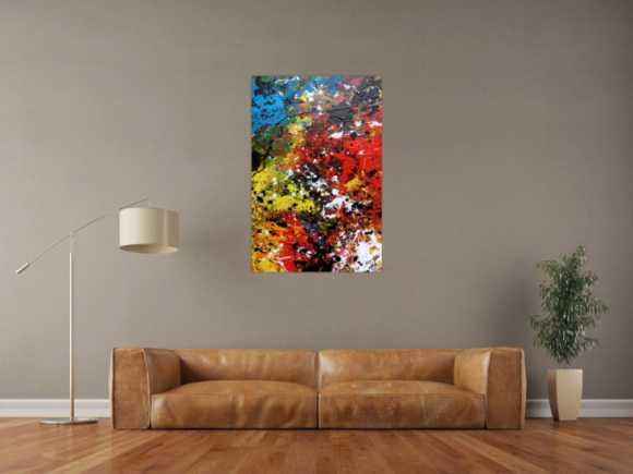Abstraktes Acrylbild sehr modern und bunt viele Farben Action Painting Flecken