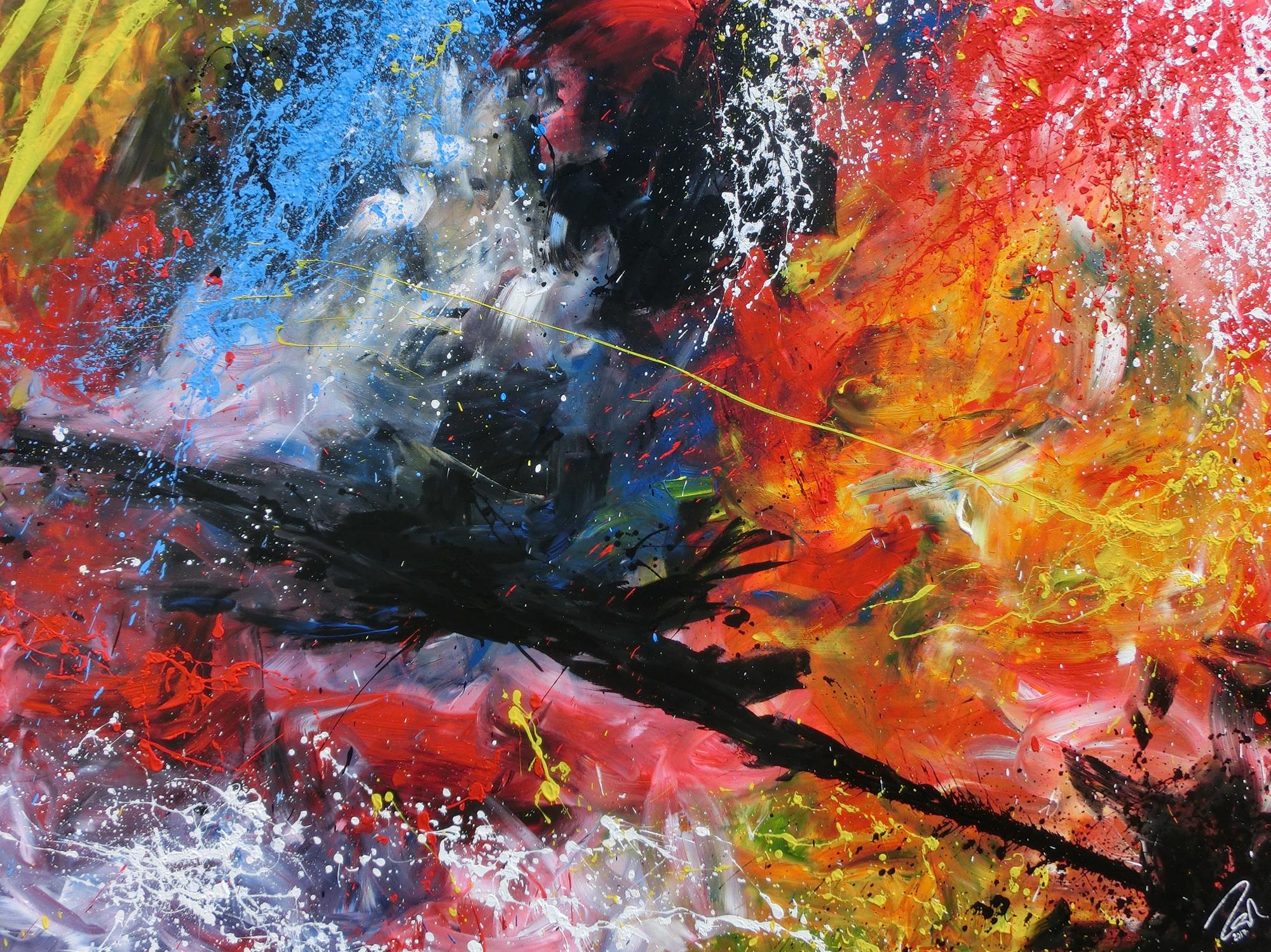 Abstrakts Acrylbild sehr groß modern und bunt in Mischtechnik