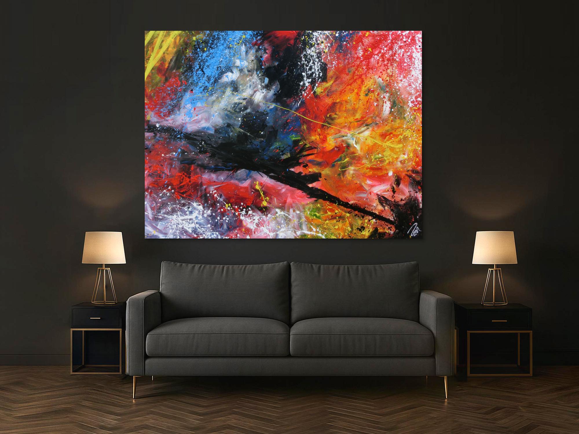 Abstrakts Acrylbild sehr groß modern und bunt in Mischtechnik