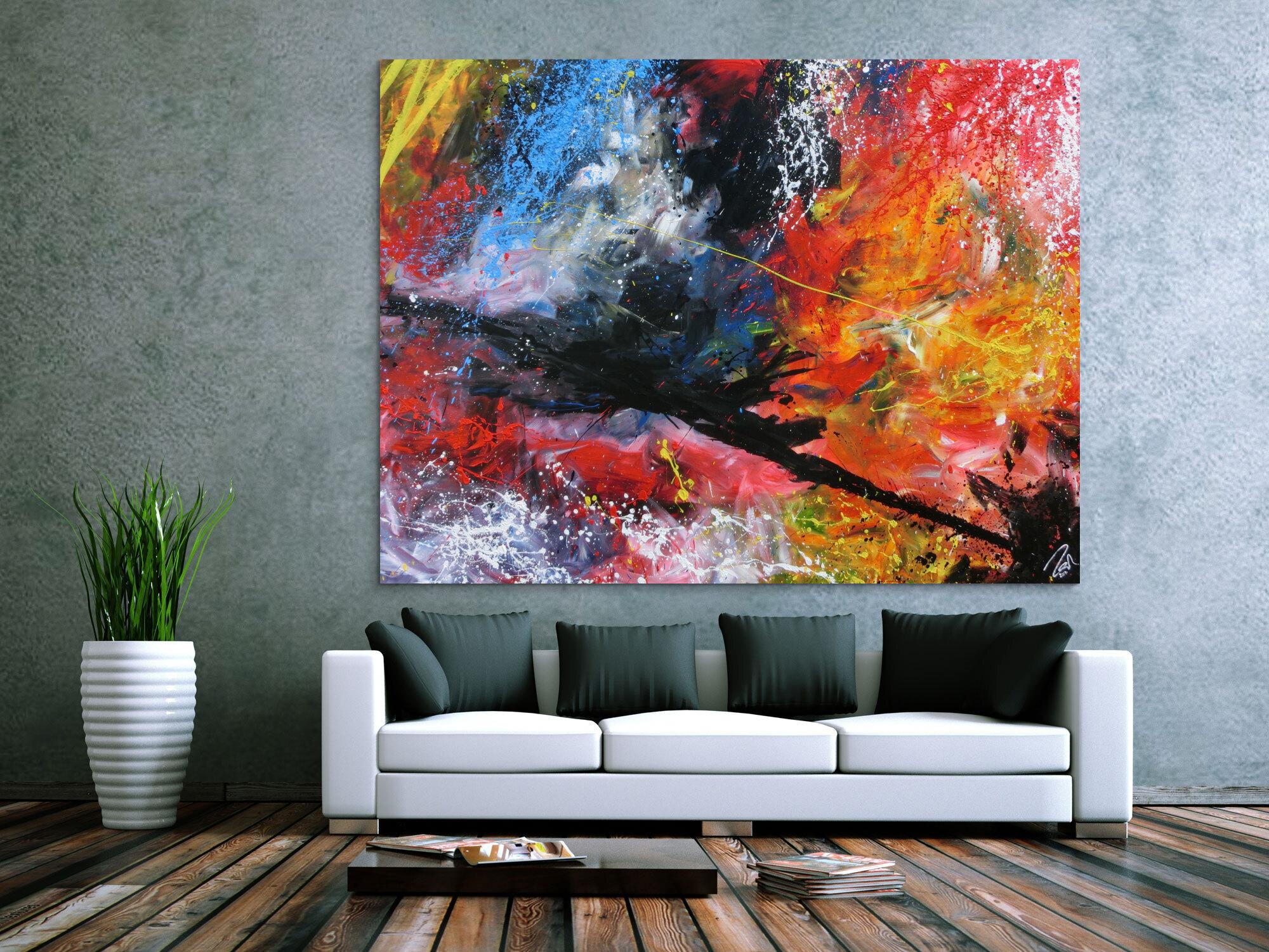 Abstrakts Acrylbild sehr groß modern und bunt in Mischtechnik