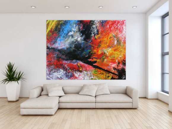 Abstrakts Acrylbild sehr groß modern und bunt in Mischtechnik