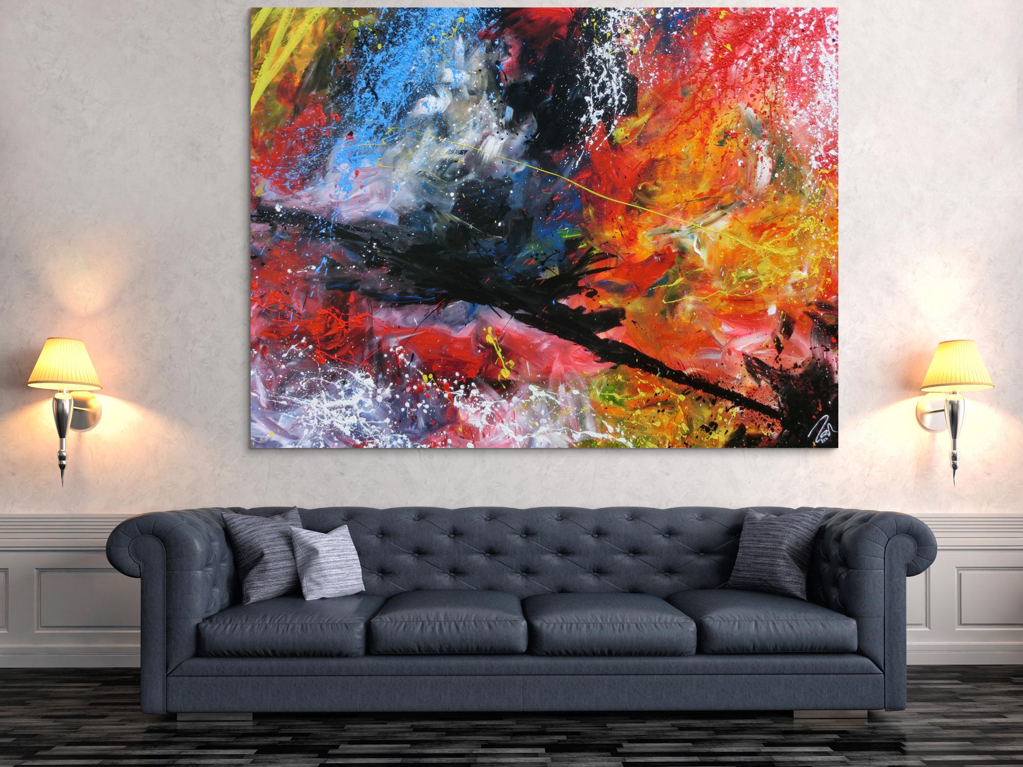 Abstrakts Acrylbild sehr groß modern und bunt in Mischtechnik