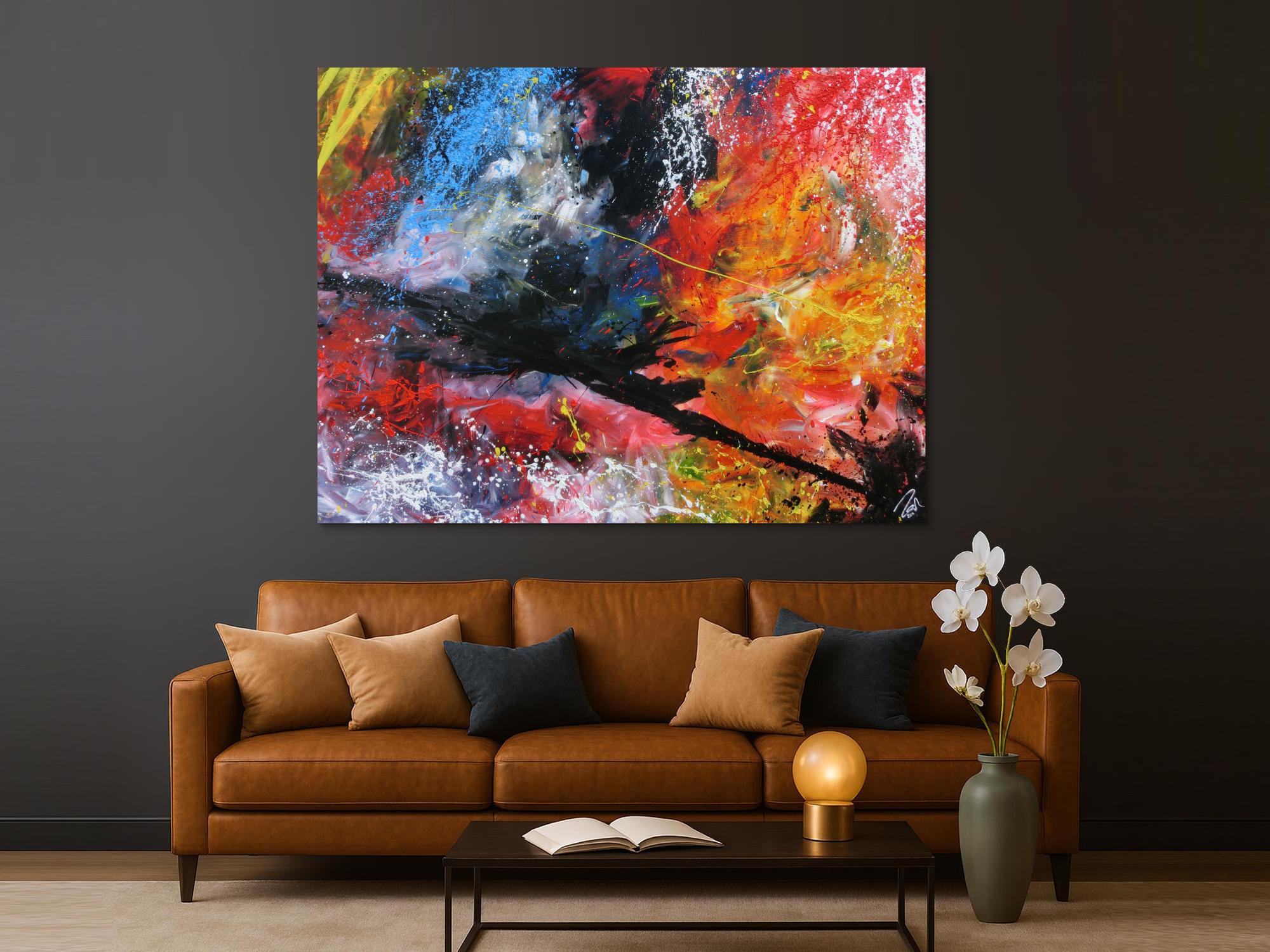 Abstrakts Acrylbild sehr groß modern und bunt in Mischtechnik