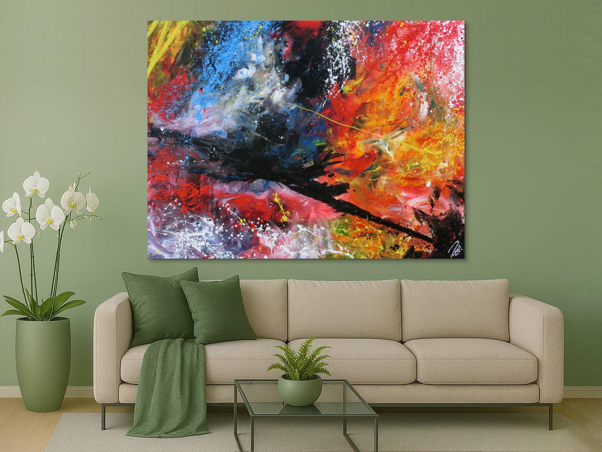 Abstrakts Acrylbild sehr groß modern und bunt in Mischtechnik