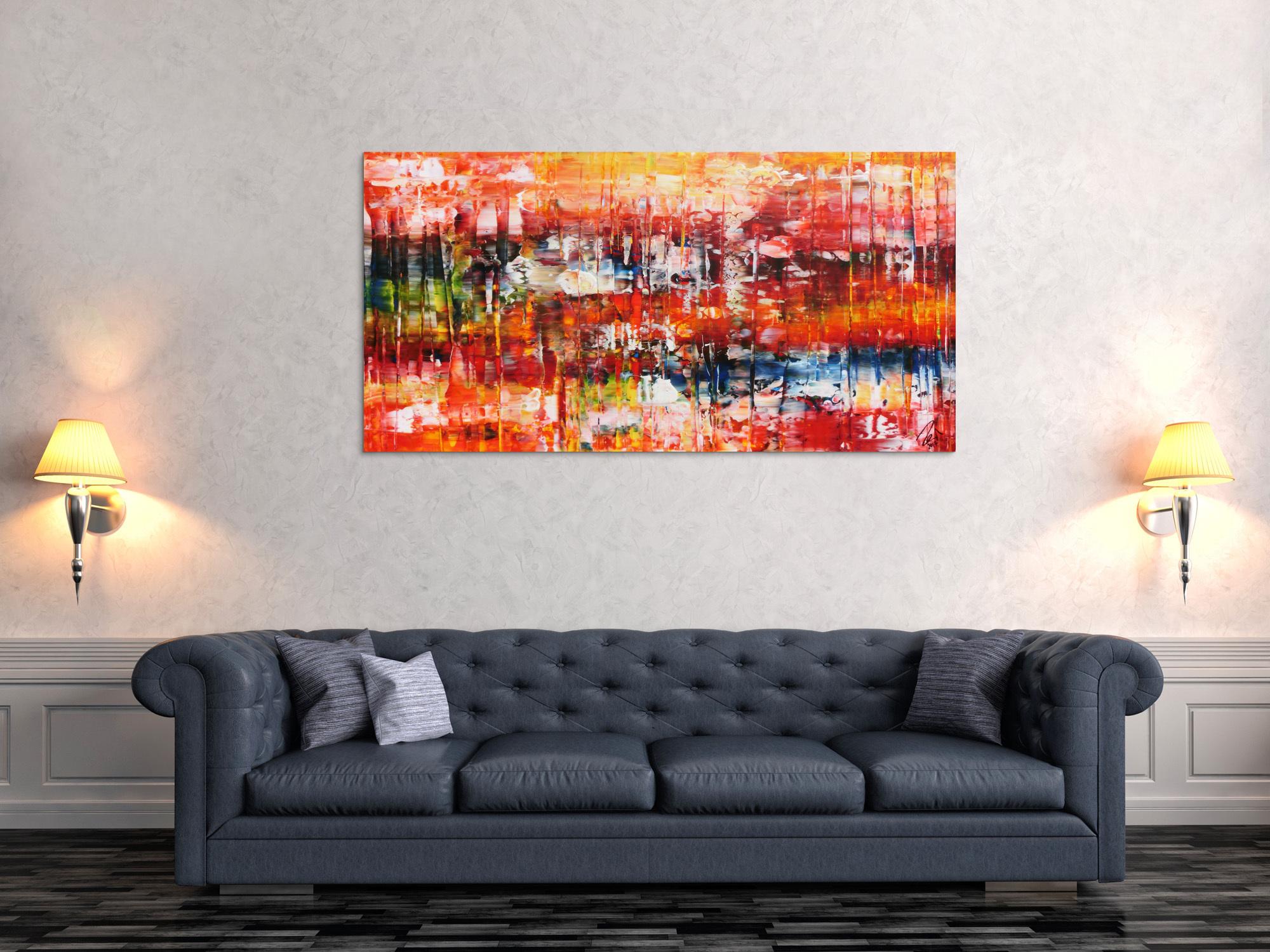 Modernes abstraktes Acrylgemlde in Spachteltechnik sehr bunt mit vielen Farben