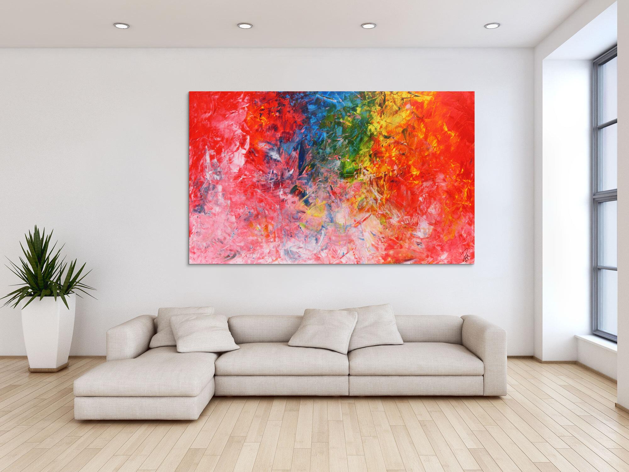 Abstraktes Acrylbild sehr bunt in Spachteltechnik sehr viele helle bunte Farben