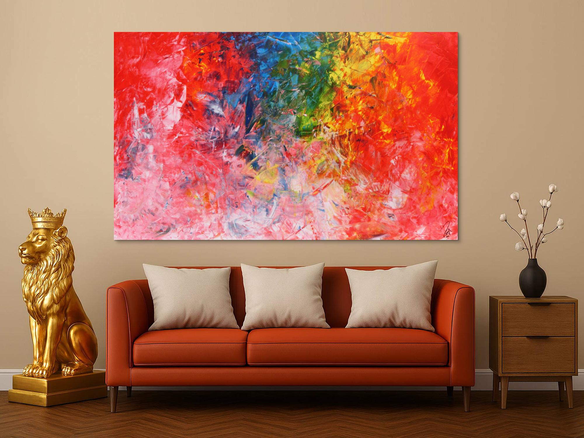 Abstraktes Acrylbild sehr bunt in Spachteltechnik sehr viele helle bunte Farben