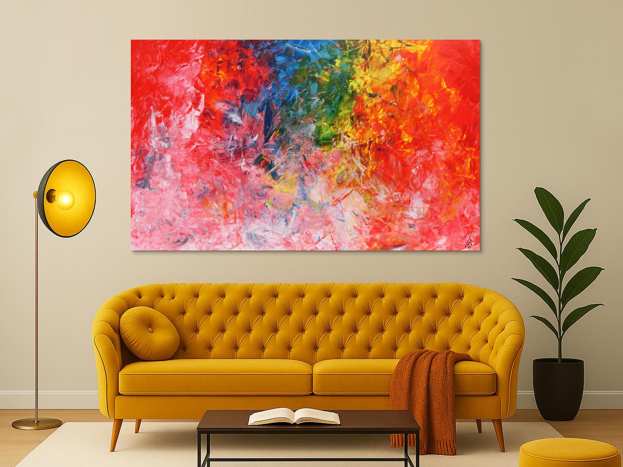 Abstraktes Acrylbild sehr bunt in Spachteltechnik sehr viele helle bunte Farben