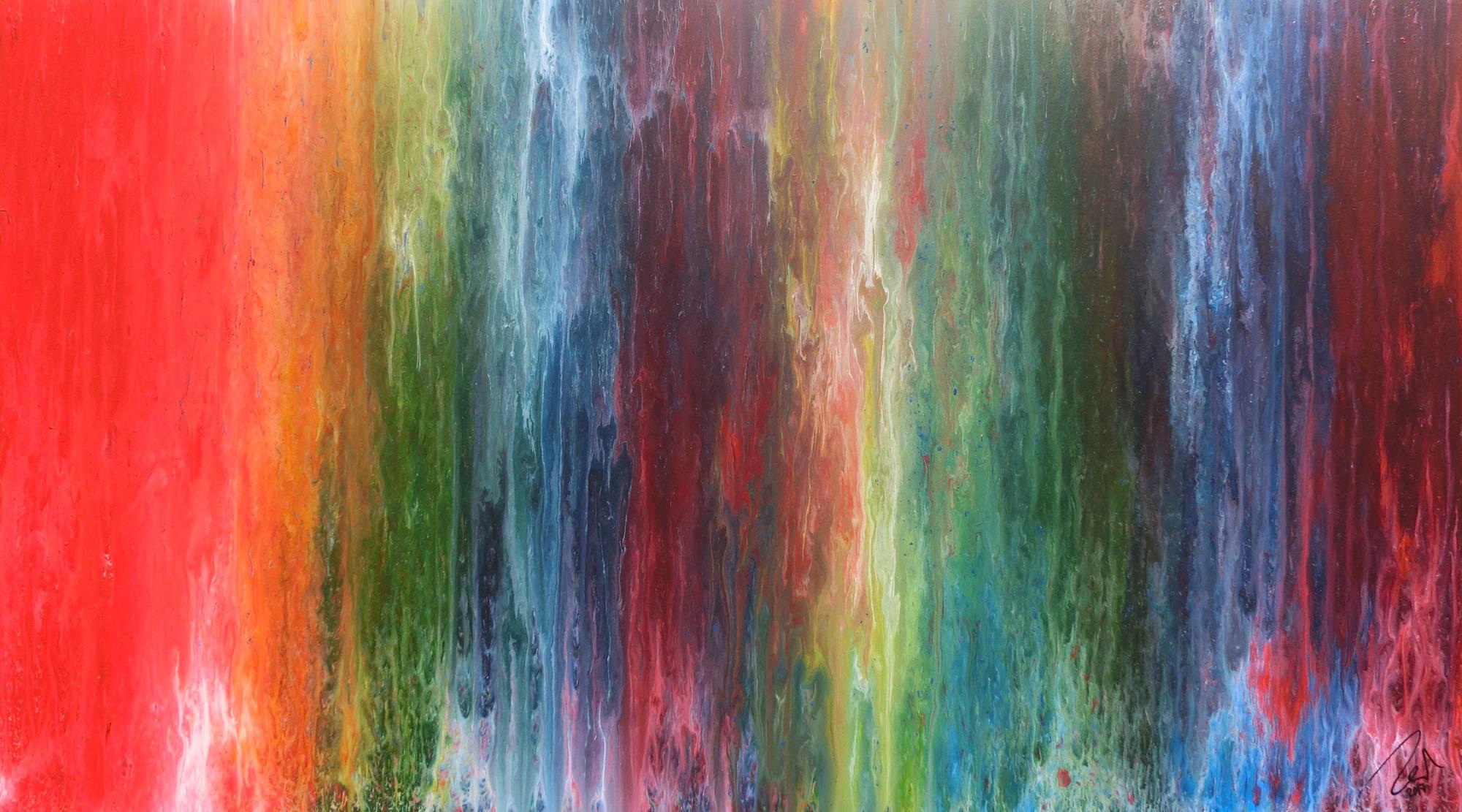 Sehr buntes abstraktes Acrylbild in Fließtechnik sehr modern mit vielen Farben