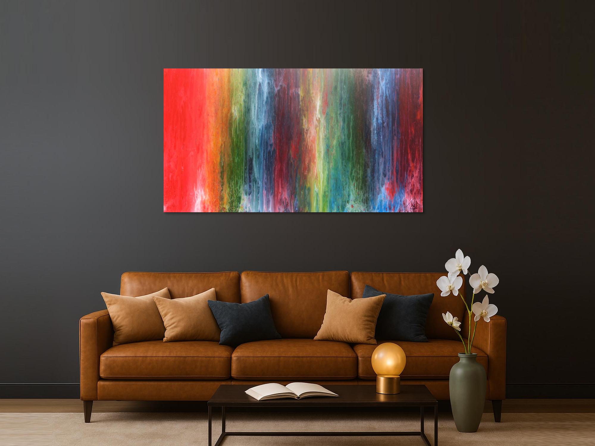 Sehr buntes abstraktes Acrylbild in Fließtechnik sehr modern mit vielen Farben