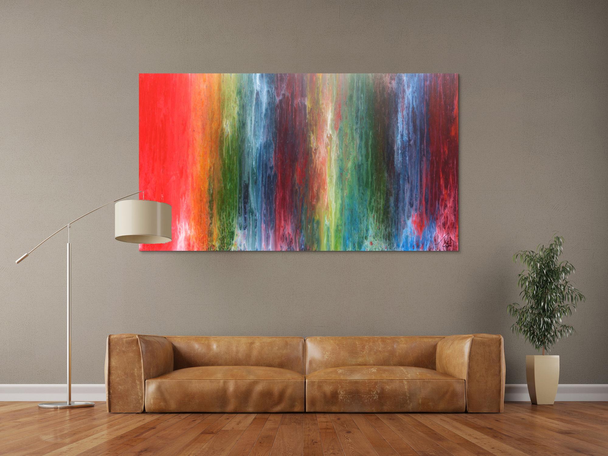 Sehr buntes abstraktes Acrylbild in Fließtechnik sehr modern mit vielen Farben