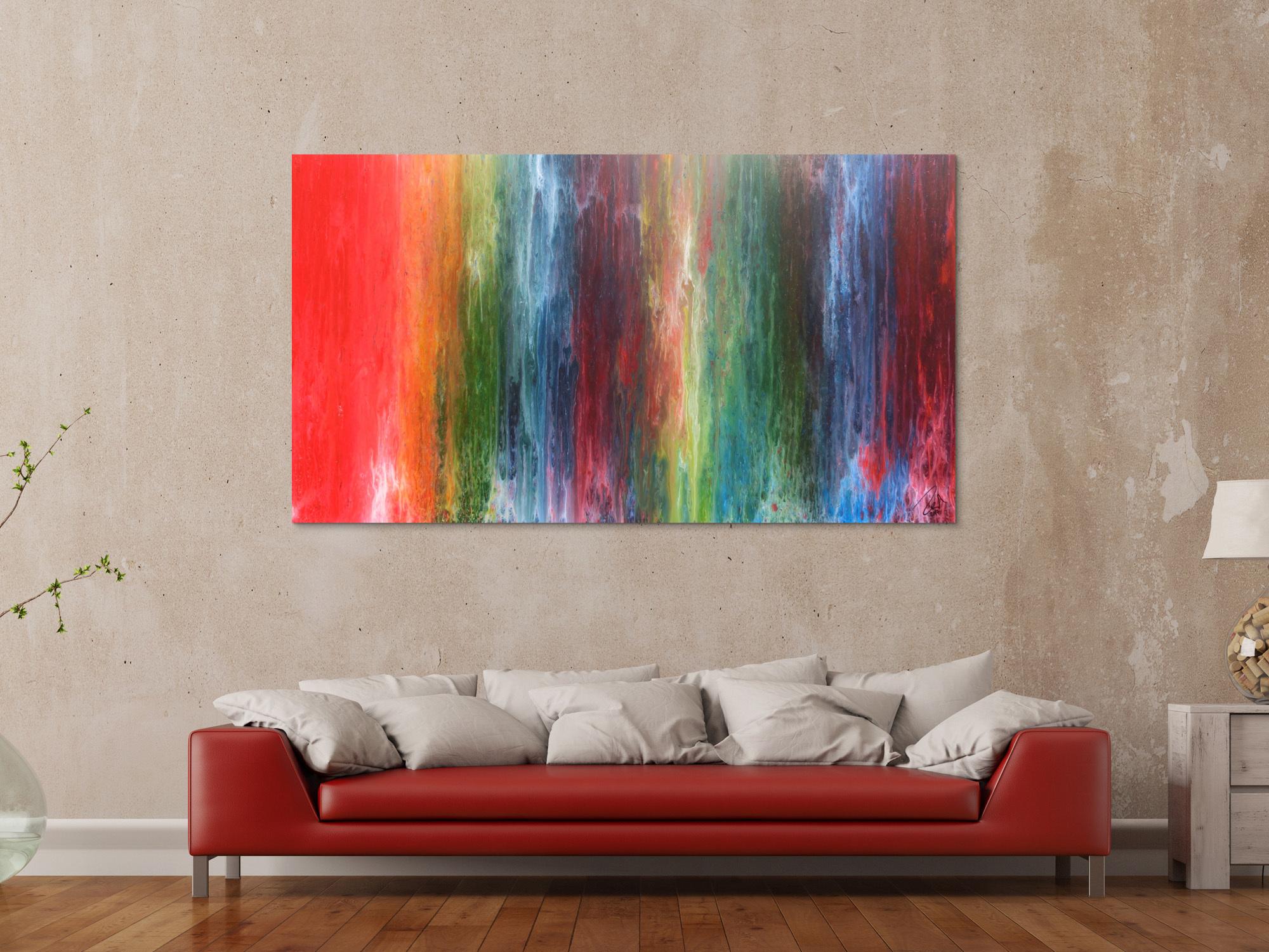 Sehr buntes abstraktes Acrylbild in Fließtechnik sehr modern mit vielen Farben