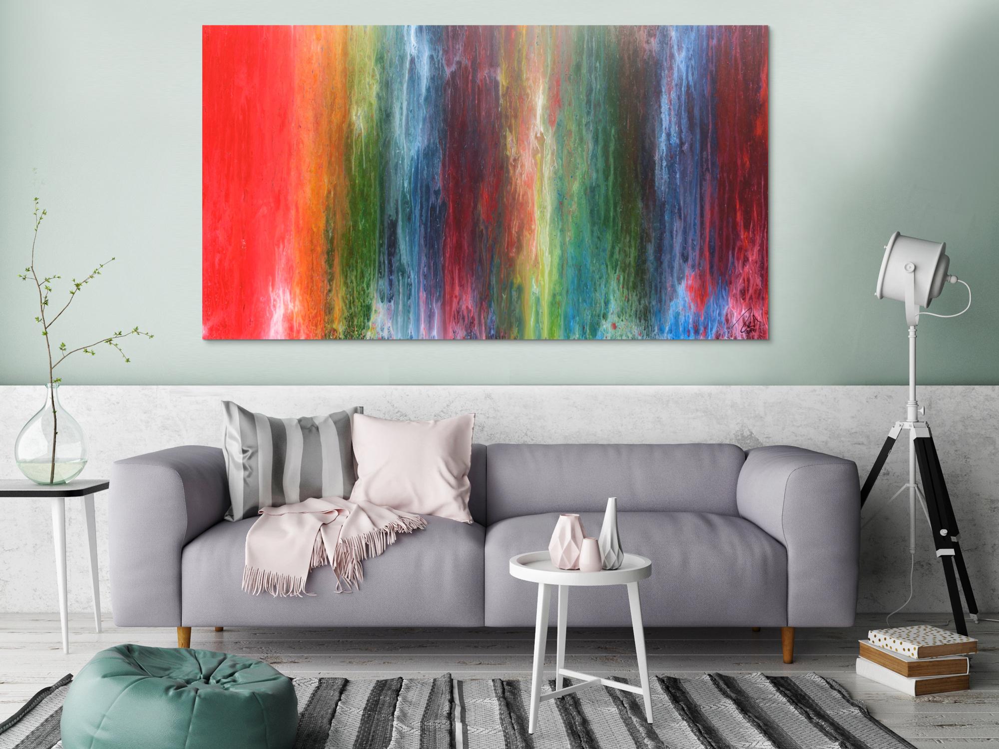 Sehr buntes abstraktes Acrylbild in Fließtechnik sehr modern mit vielen Farben