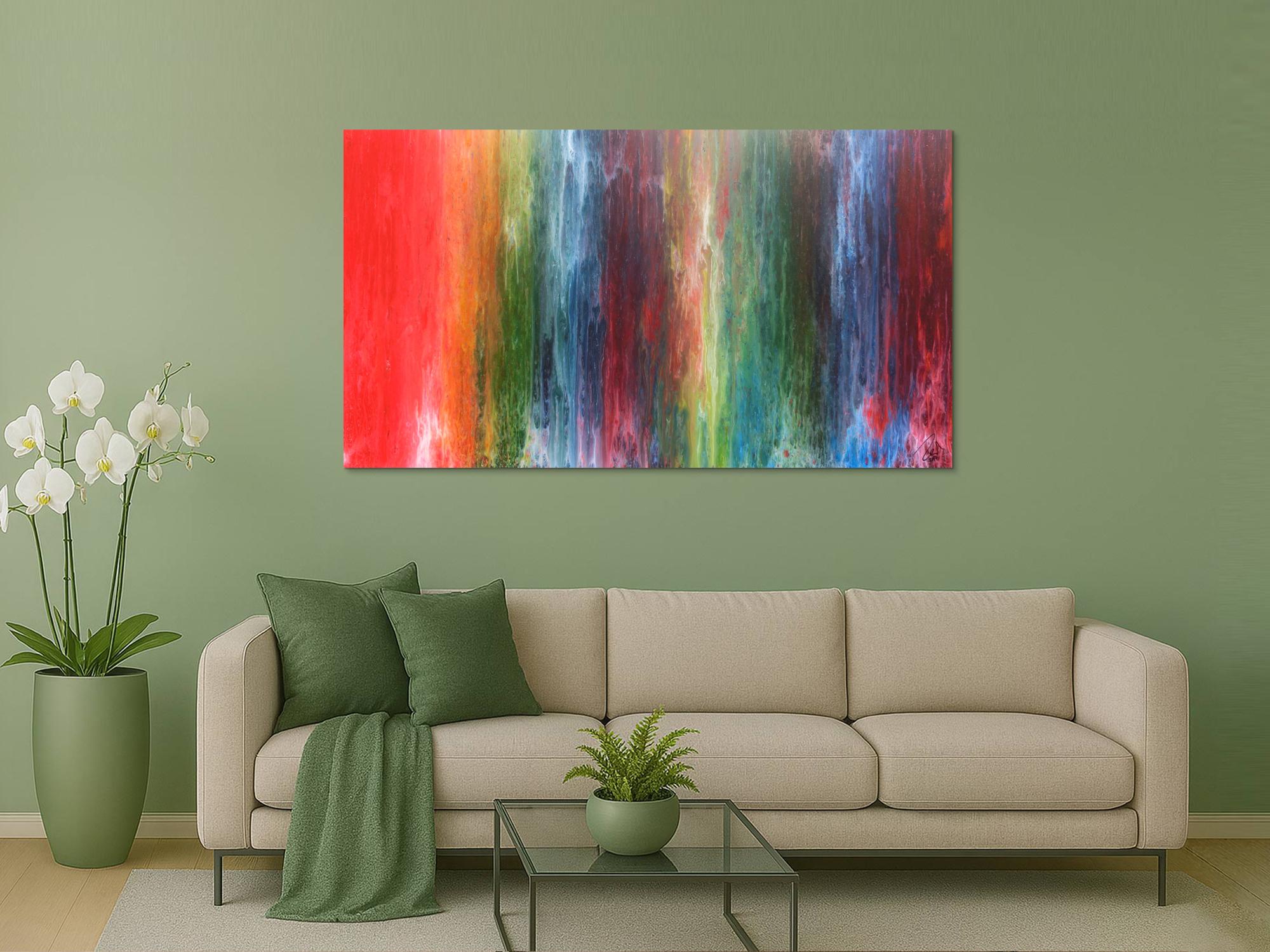 Sehr buntes abstraktes Acrylbild in Fließtechnik sehr modern mit vielen Farben