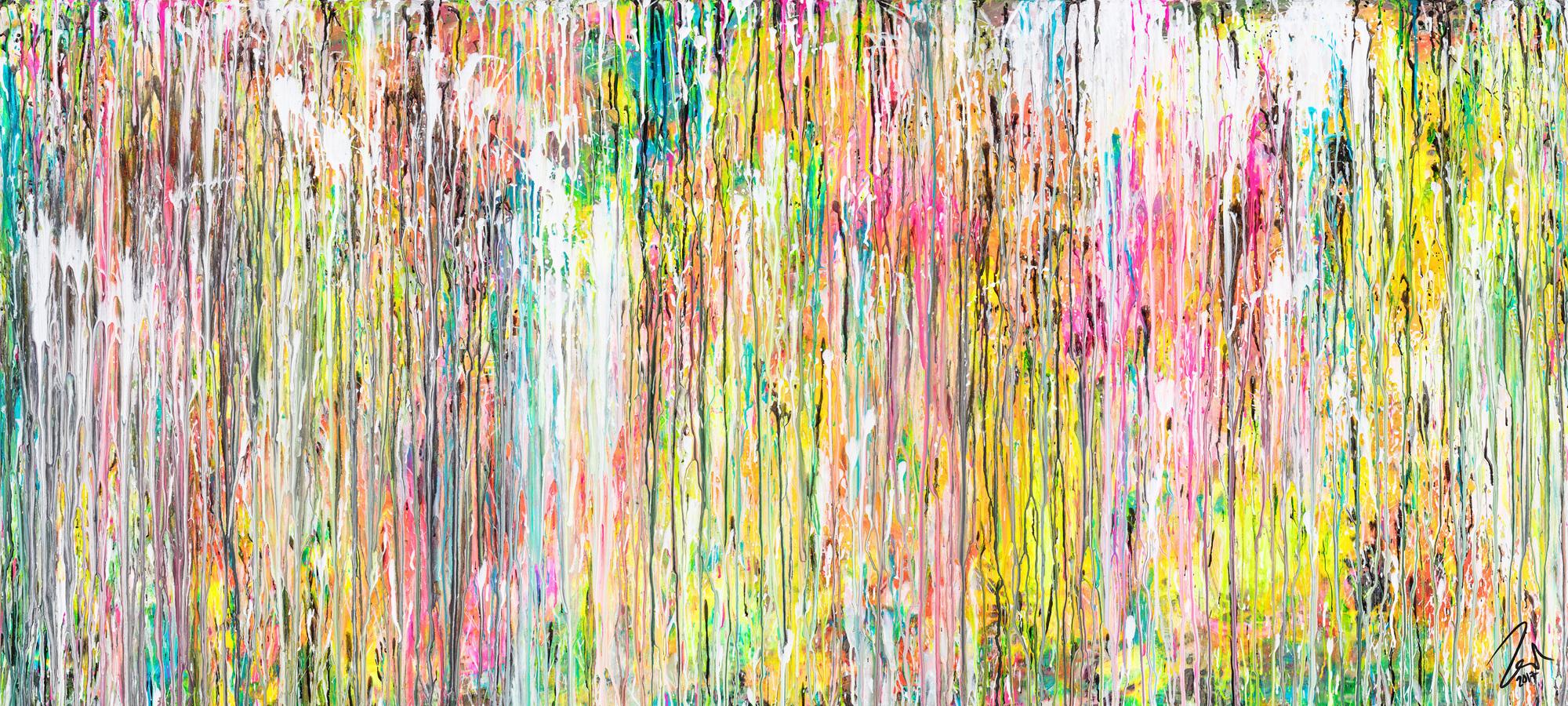 Gemälde Original abstrakt 90x200cm Mischtechnik Modern Art handgefertigt beige weiß braun hochwertig