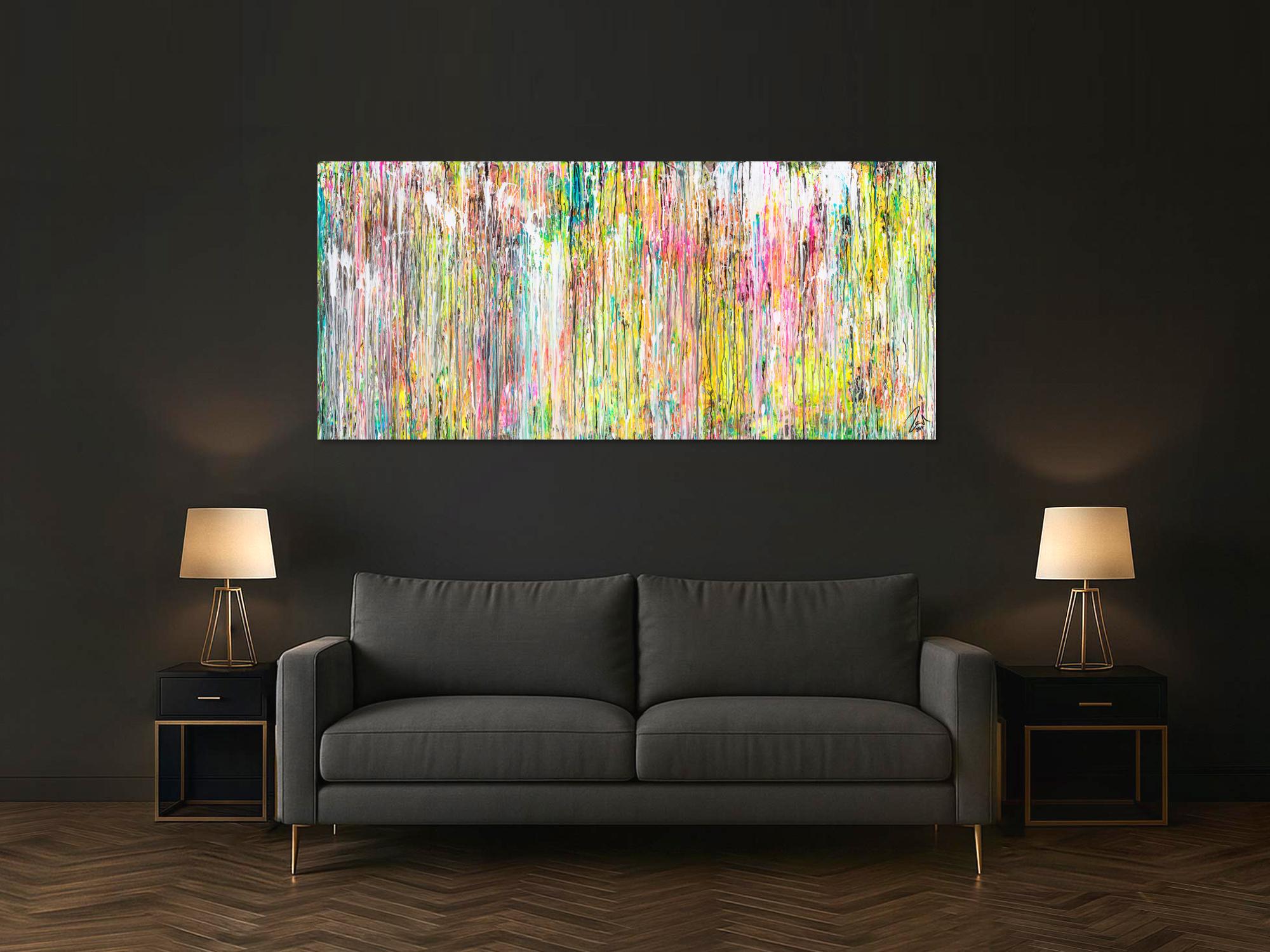Gemälde Original abstrakt 90x200cm Mischtechnik Modern Art handgefertigt  beige weiß braun hochwertig