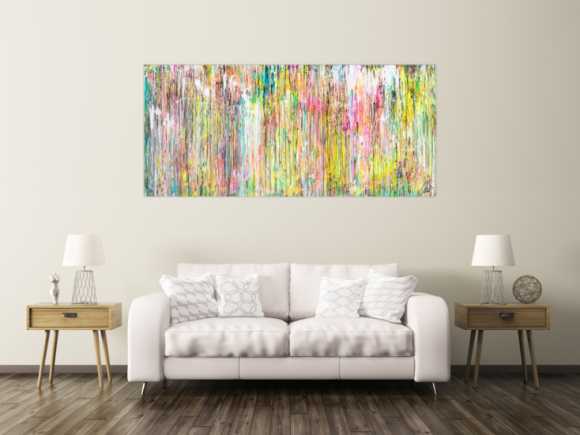 Gemälde Original abstrakt 90x200cm Mischtechnik Modern Art handgefertigt  beige weiß braun hochwertig