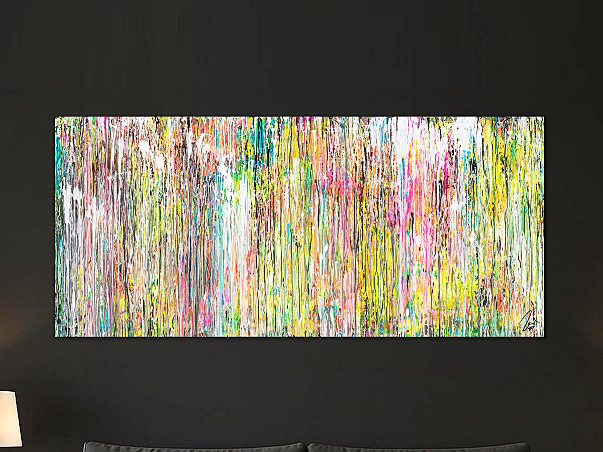 Gemälde Original abstrakt 90x200cm Mischtechnik Modern Art handgefertigt  beige weiß braun hochwertig