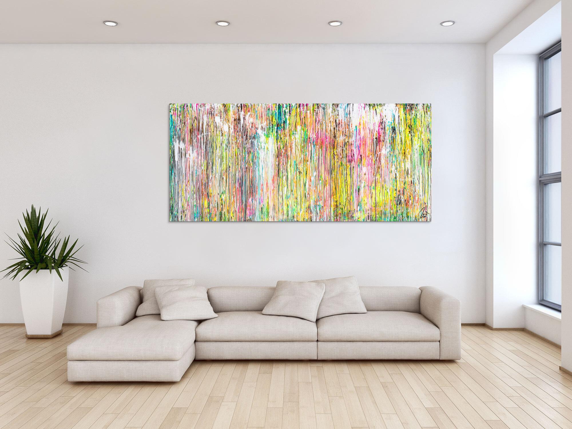 Gemälde Original abstrakt 90x200cm Mischtechnik Modern Art handgefertigt  beige weiß braun hochwertig