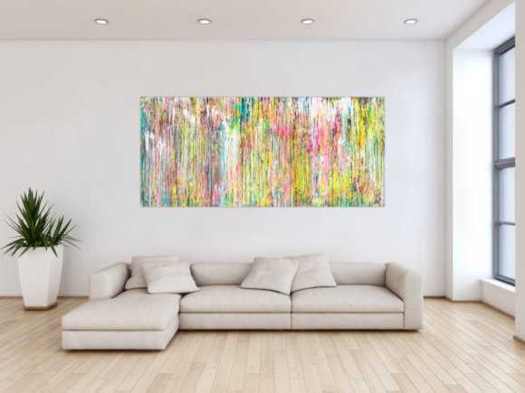 Gemälde Original abstrakt 90x200cm Mischtechnik Modern Art handgefertigt  beige weiß braun hochwertig