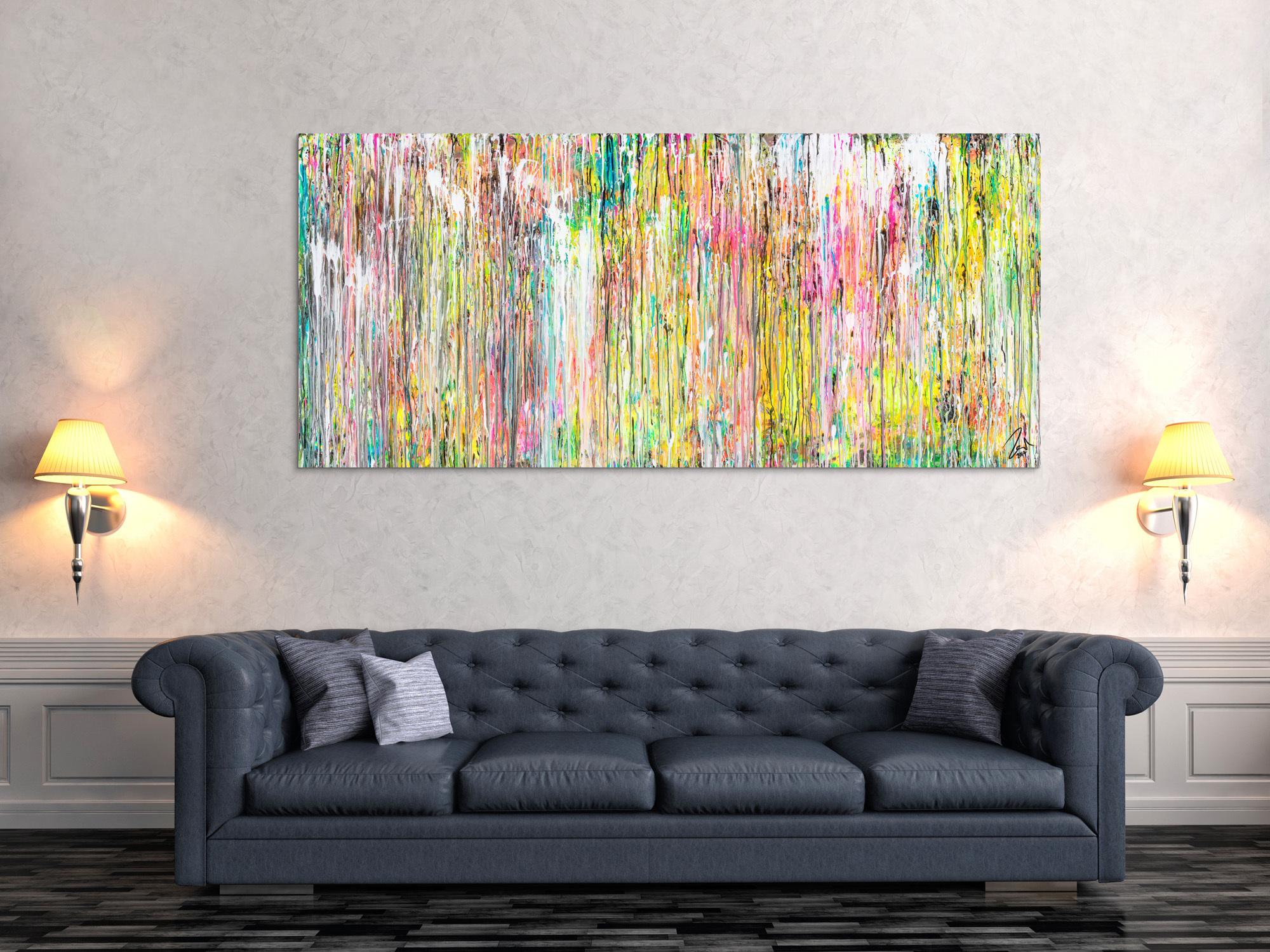 Gemälde Original abstrakt 90x200cm Mischtechnik Modern Art handgefertigt  beige weiß braun hochwertig